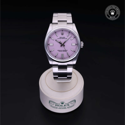 Rolex Certified Pre-owned Oyster Perpetual M126000-0008 front on black background