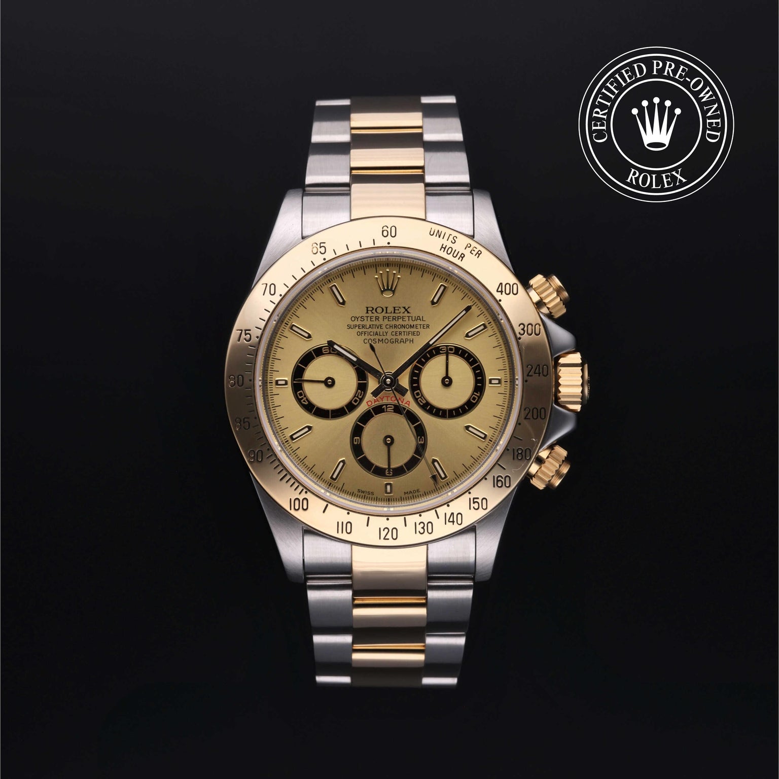 Rolex Certified Pre-owned Daytona M16523-0002 front on black background