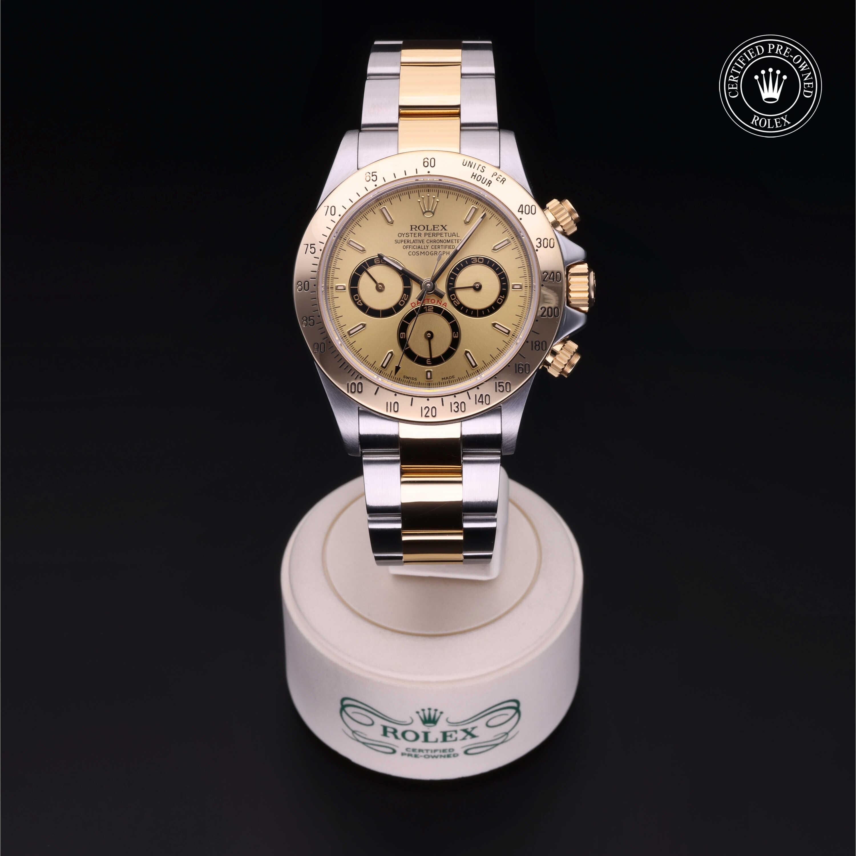 Rolex Certified Pre-owned Daytona M16523-0002 front on black background