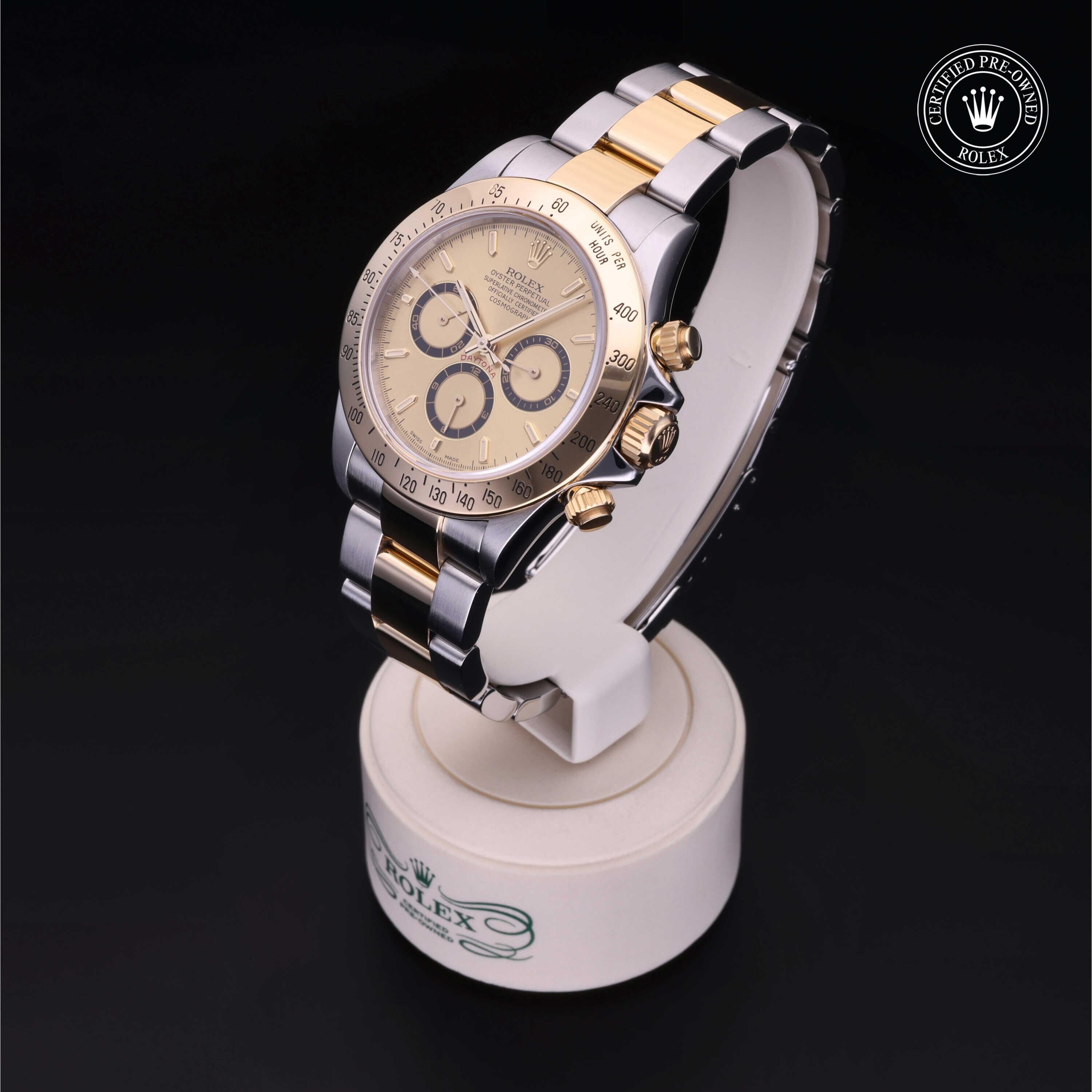 Rolex Certified Pre-owned Daytona M16523-0002 front on black background
