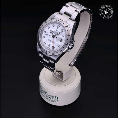 Rolex Certified Pre-owned Explorer M16570-0006 front on black background