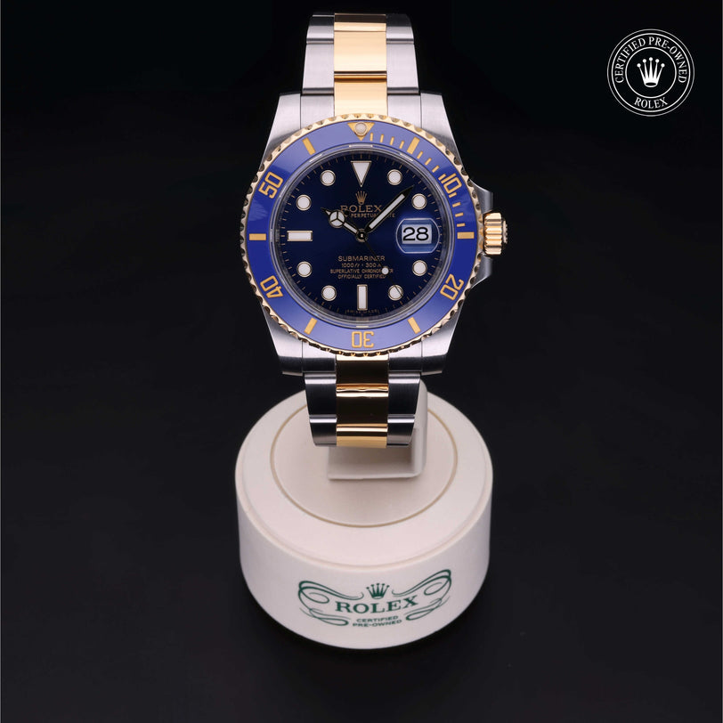 Rolex Certified Pre-owned Submariner M116613LB-0005 front on black background