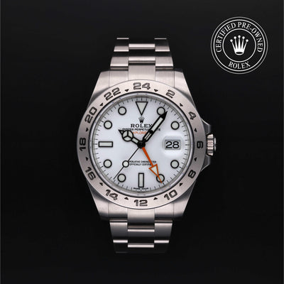 Rolex Certified Pre-owned Explorer M216570-0001 front on black background