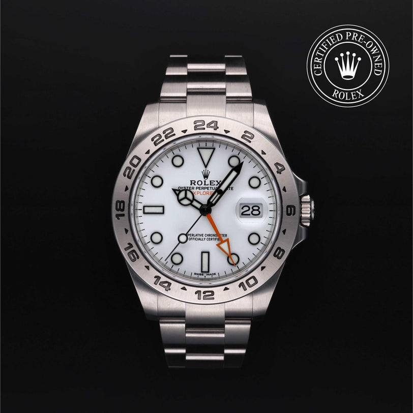 Rolex Certified Pre-owned Explorer M216570-0001 front on black background