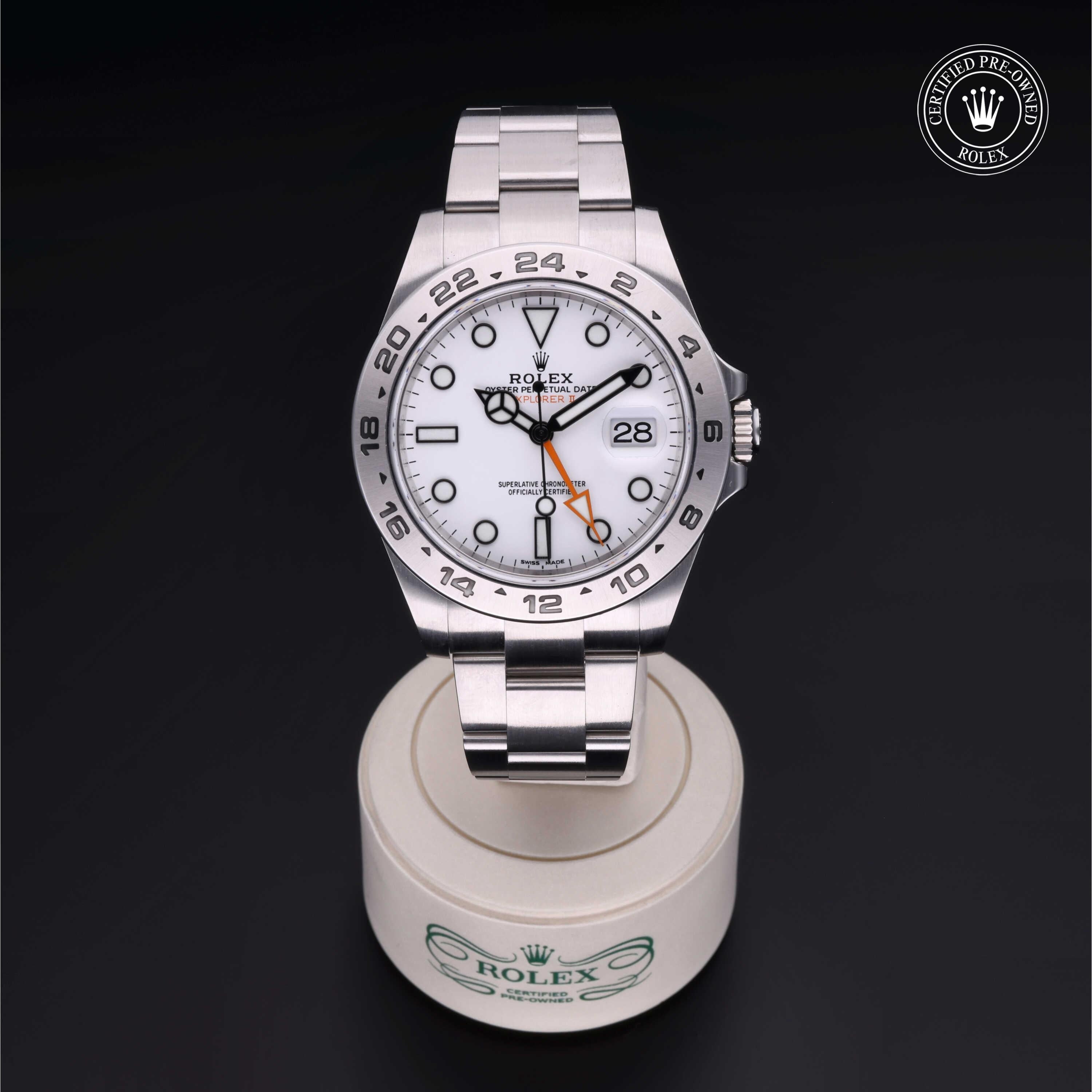 Rolex Certified Pre-owned Explorer M216570-0001 front on black background