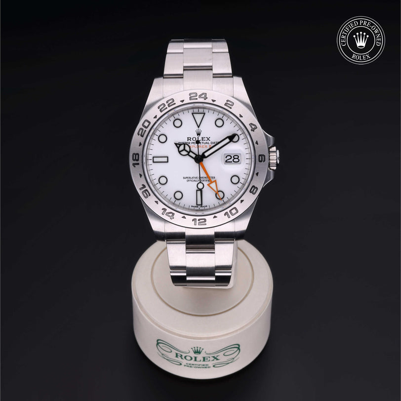 Rolex Certified Pre-owned Explorer M216570-0001 front on black background