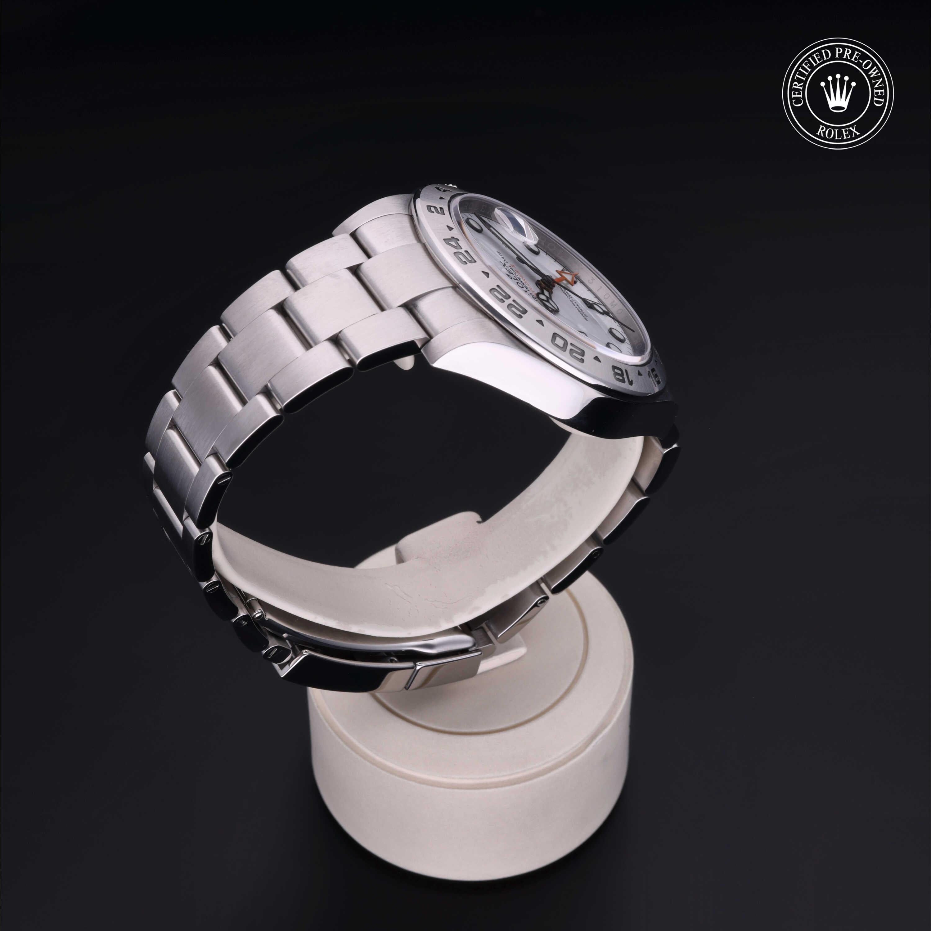 Rolex Certified Pre-owned Explorer M216570-0001 front on black background