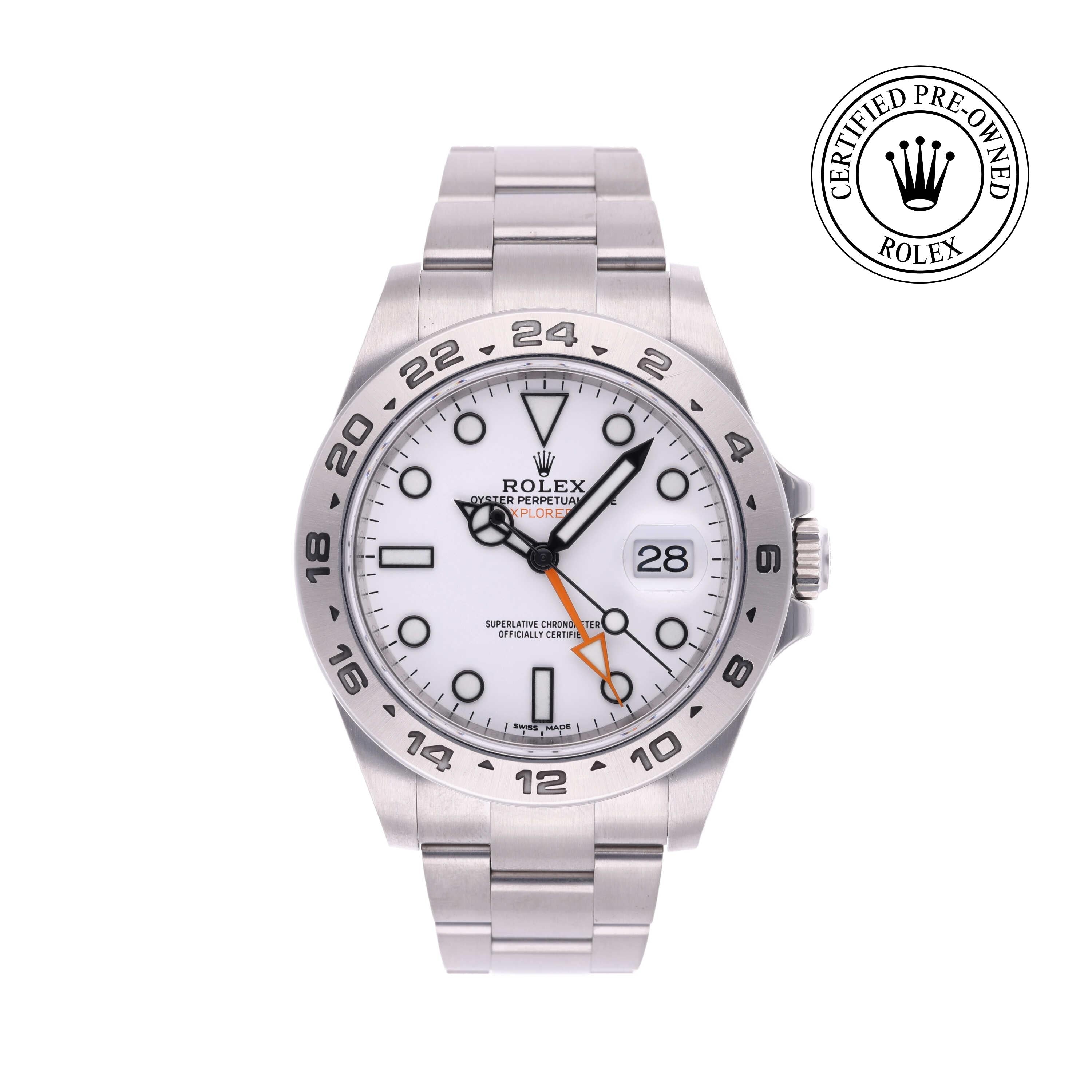 Rolex Certified Pre-owned Explorer M216570-0001 front on white background