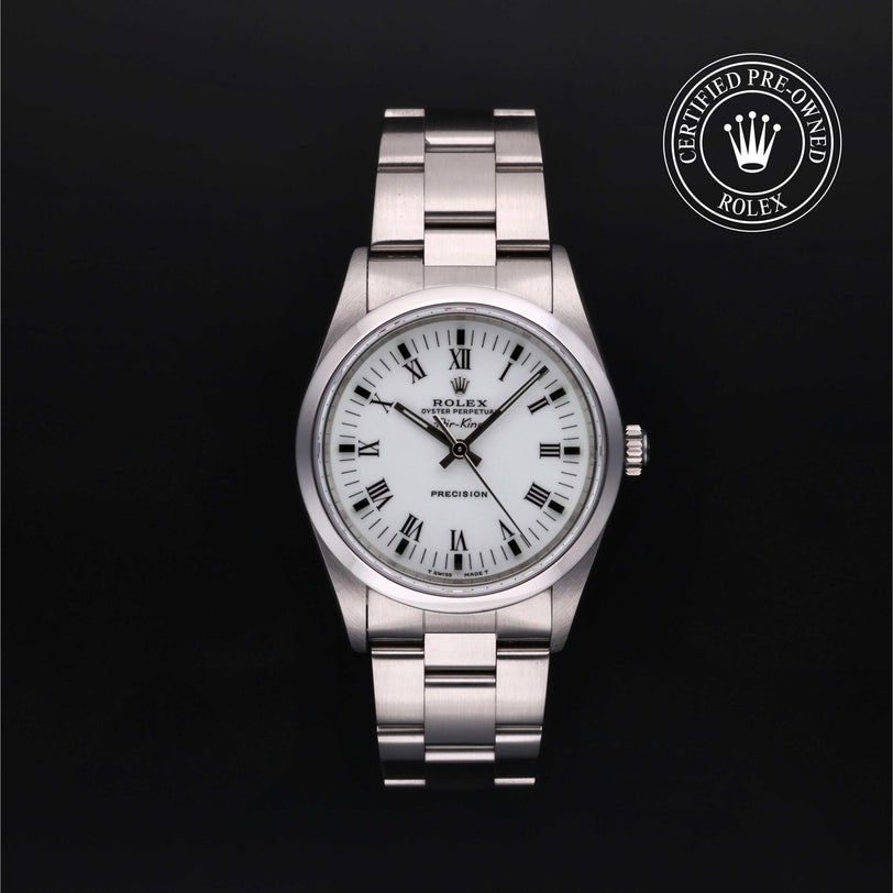 Rolex Certified Pre-owned Air-King M14000-0002 front on black background
