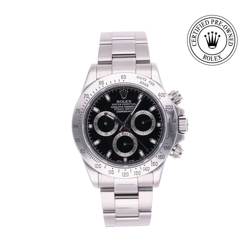 Rolex Certified Pre-owned Daytona M116520-0011 front on white background