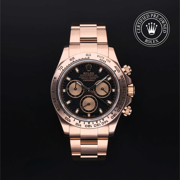 Rolex Certified Pre-owned Daytona M116505-0002 front on black background