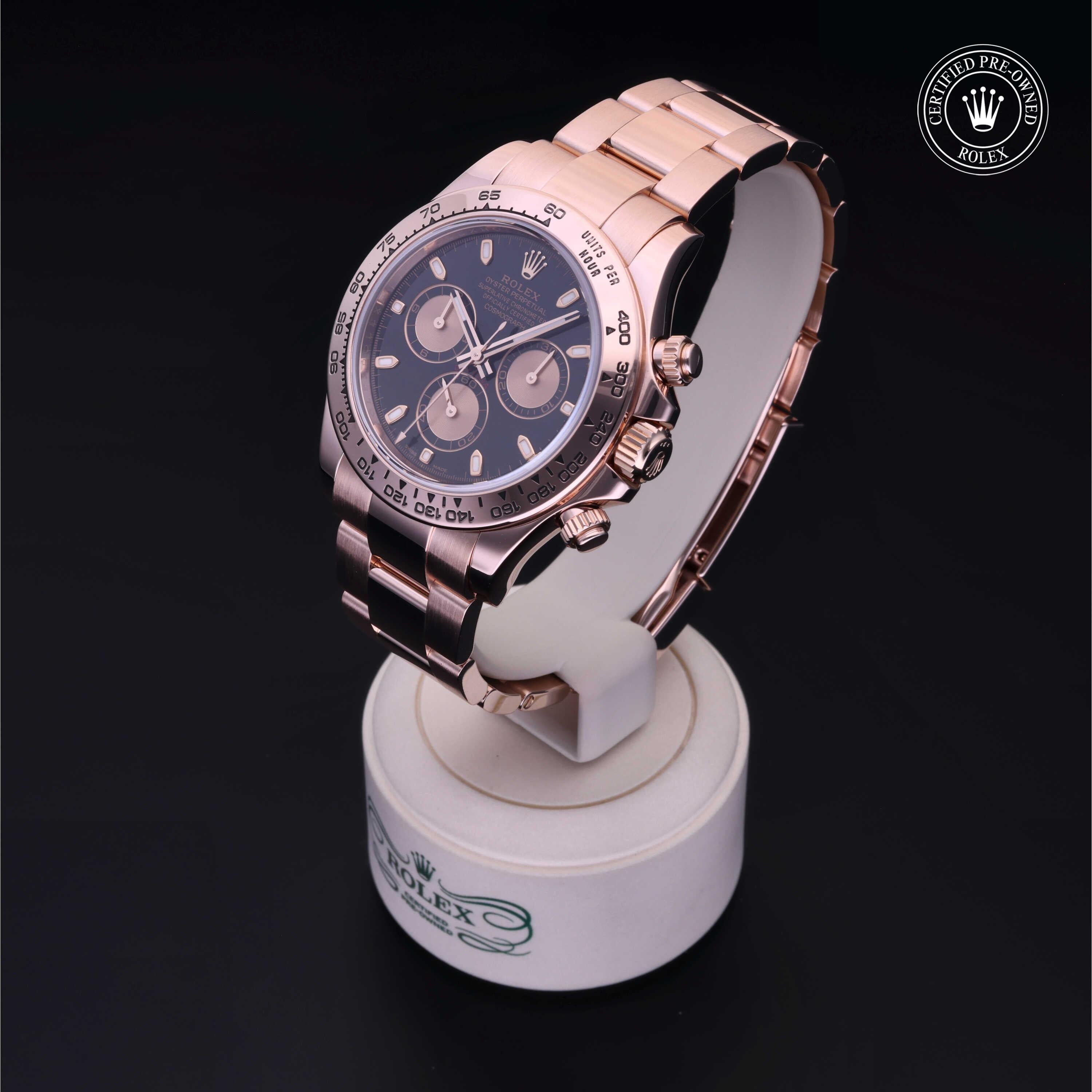 Rolex Certified Pre-owned Daytona M116505-0002 front on black background