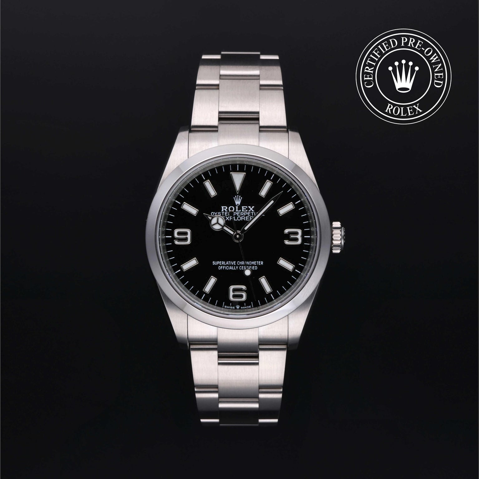 Rolex CPO Oyster Perpetual 124270 front on white background