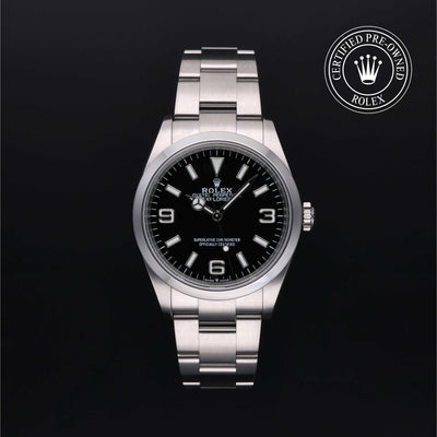 Rolex CPO Oyster Perpetual 124270 front on white background