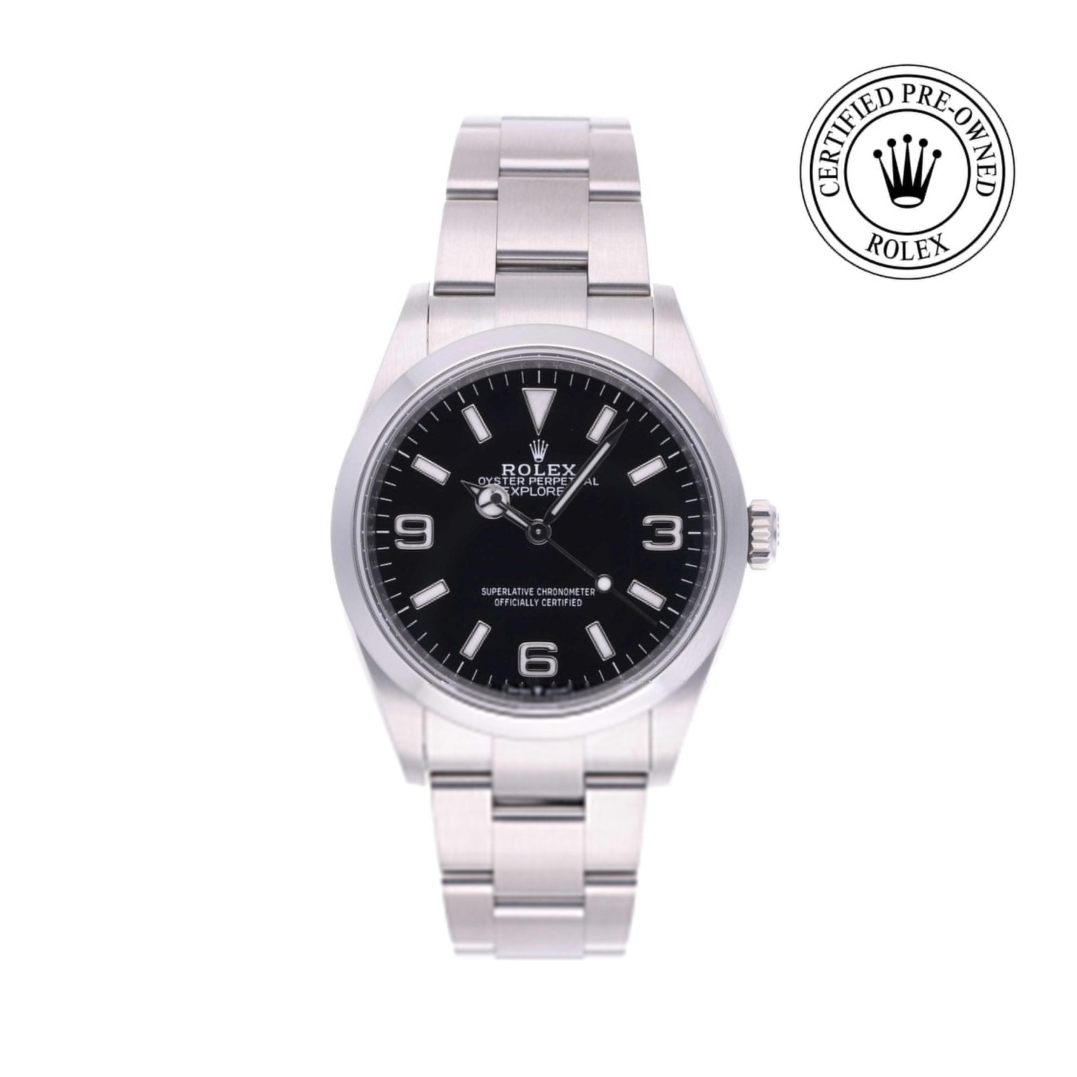 Rolex CPO Oyster Perpetual 124270 front on white background