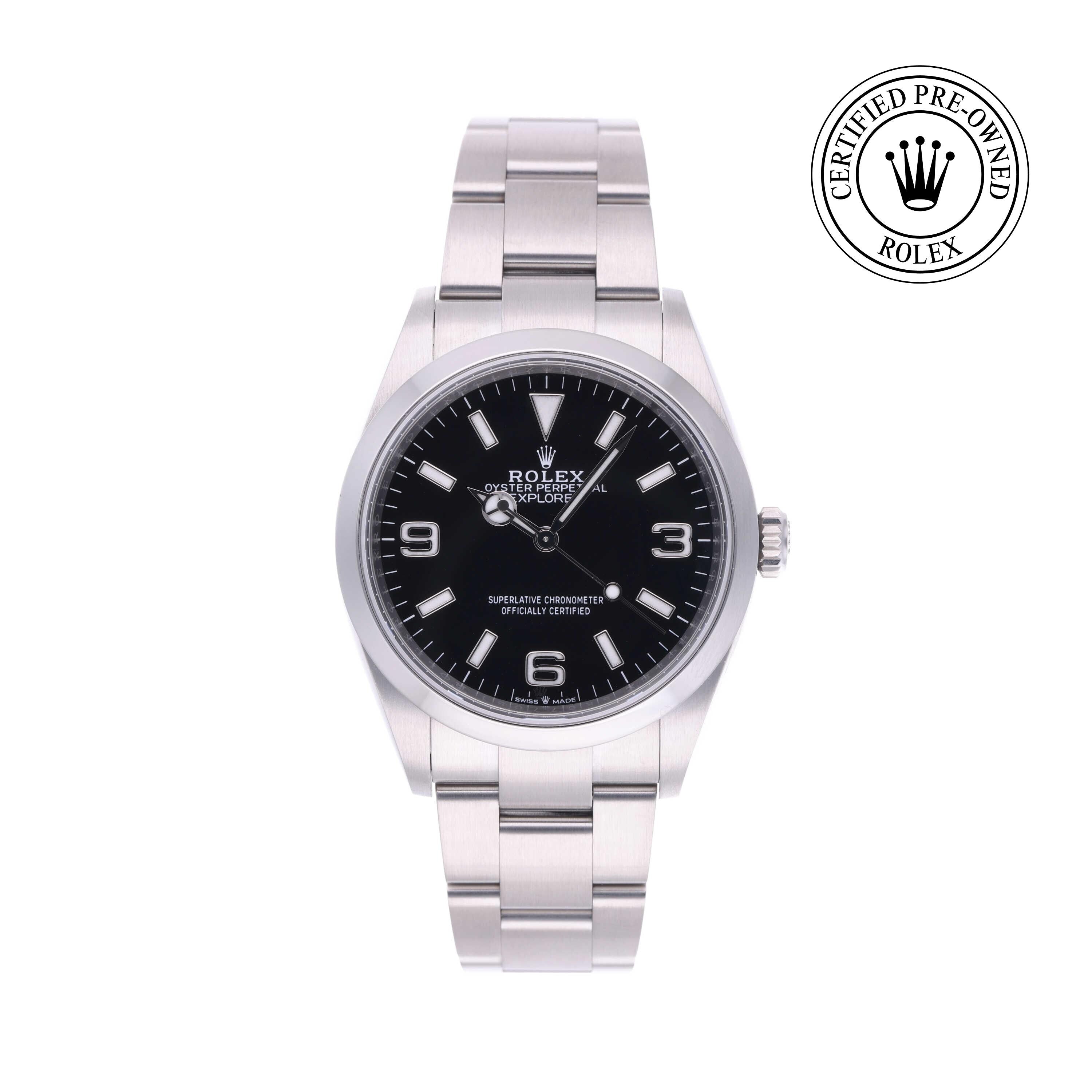 Rolex CPO Oyster Perpetual 124270 front on white background