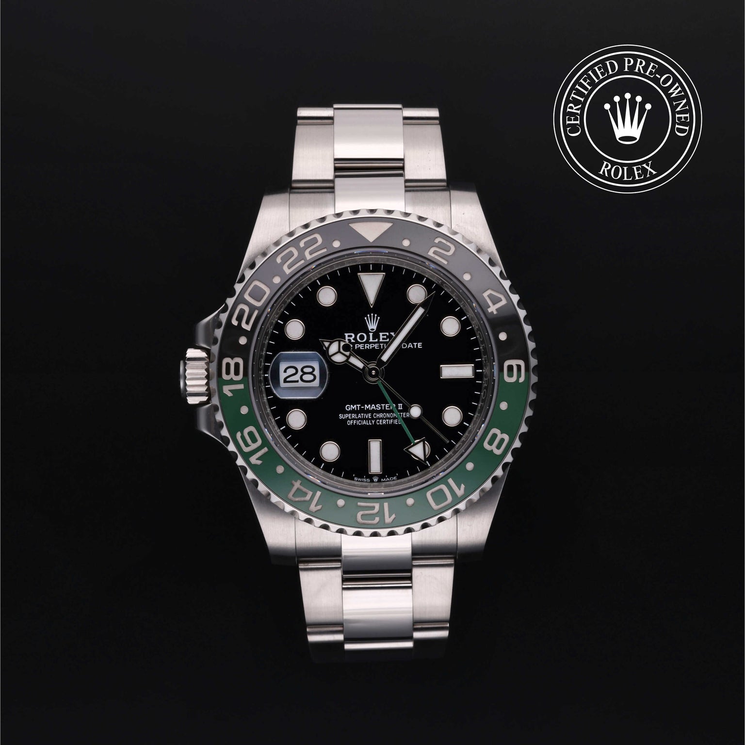 Rolex Certified Pre-owned GMT M126720VTNR-0001 front on black background