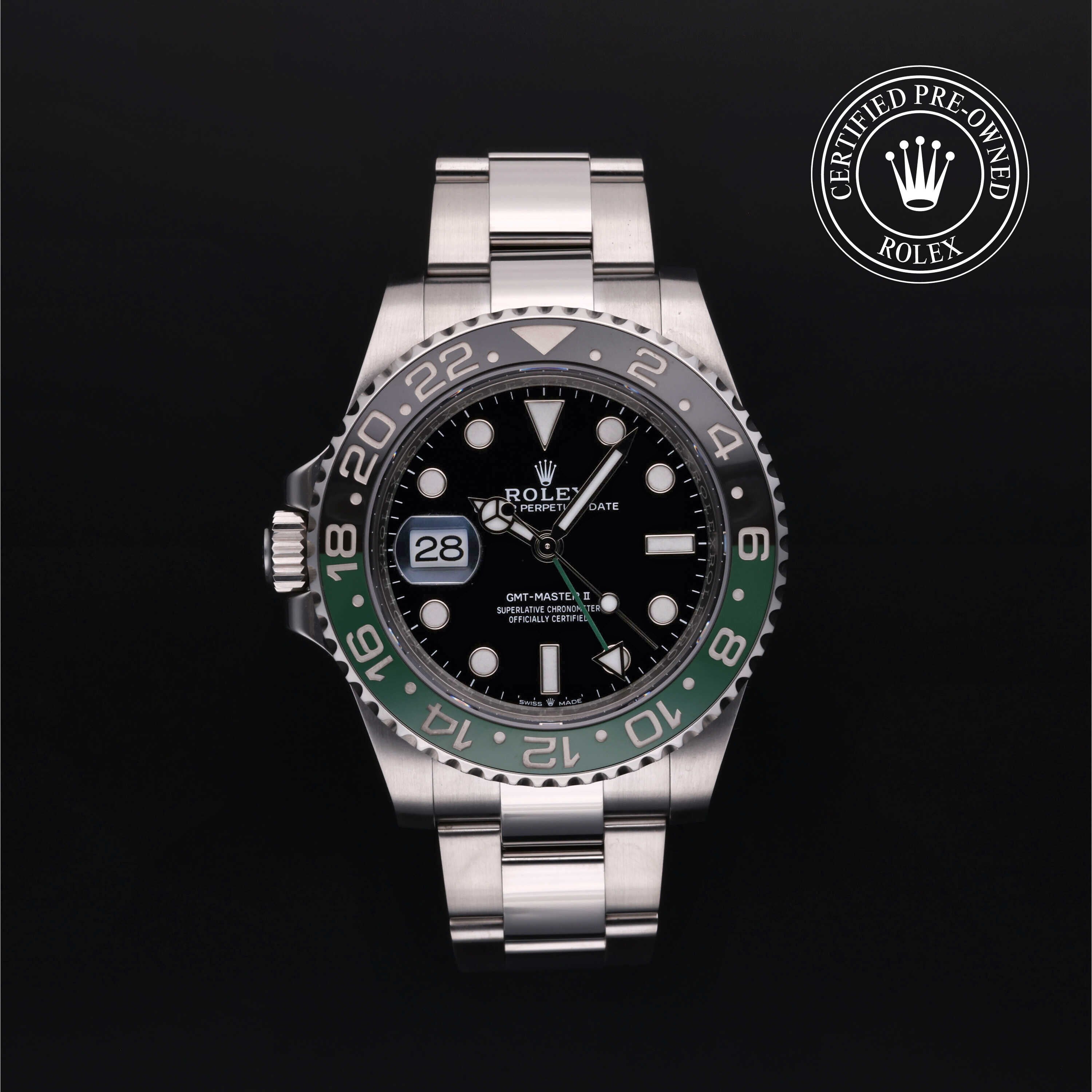 Rolex Certified Pre-owned GMT M126720VTNR-0001 front on black background