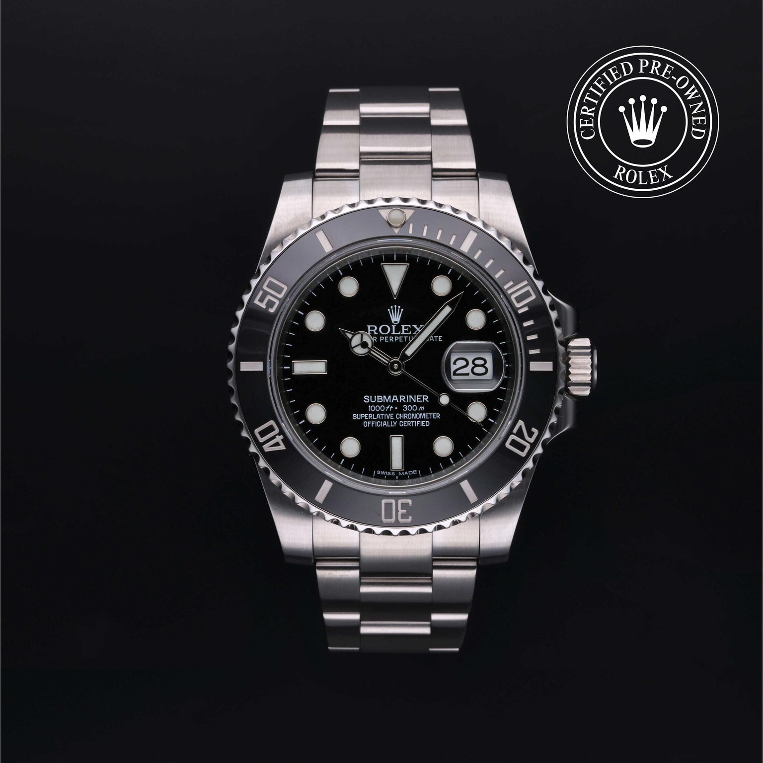 Rolex CPO Submariner M116610LN front on white background