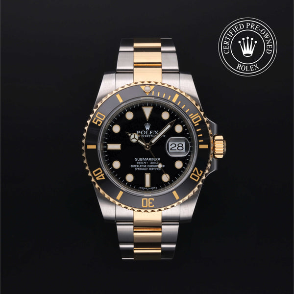 Rolex Certified Pre-owned Submariner M116613LN-0001 front on black background