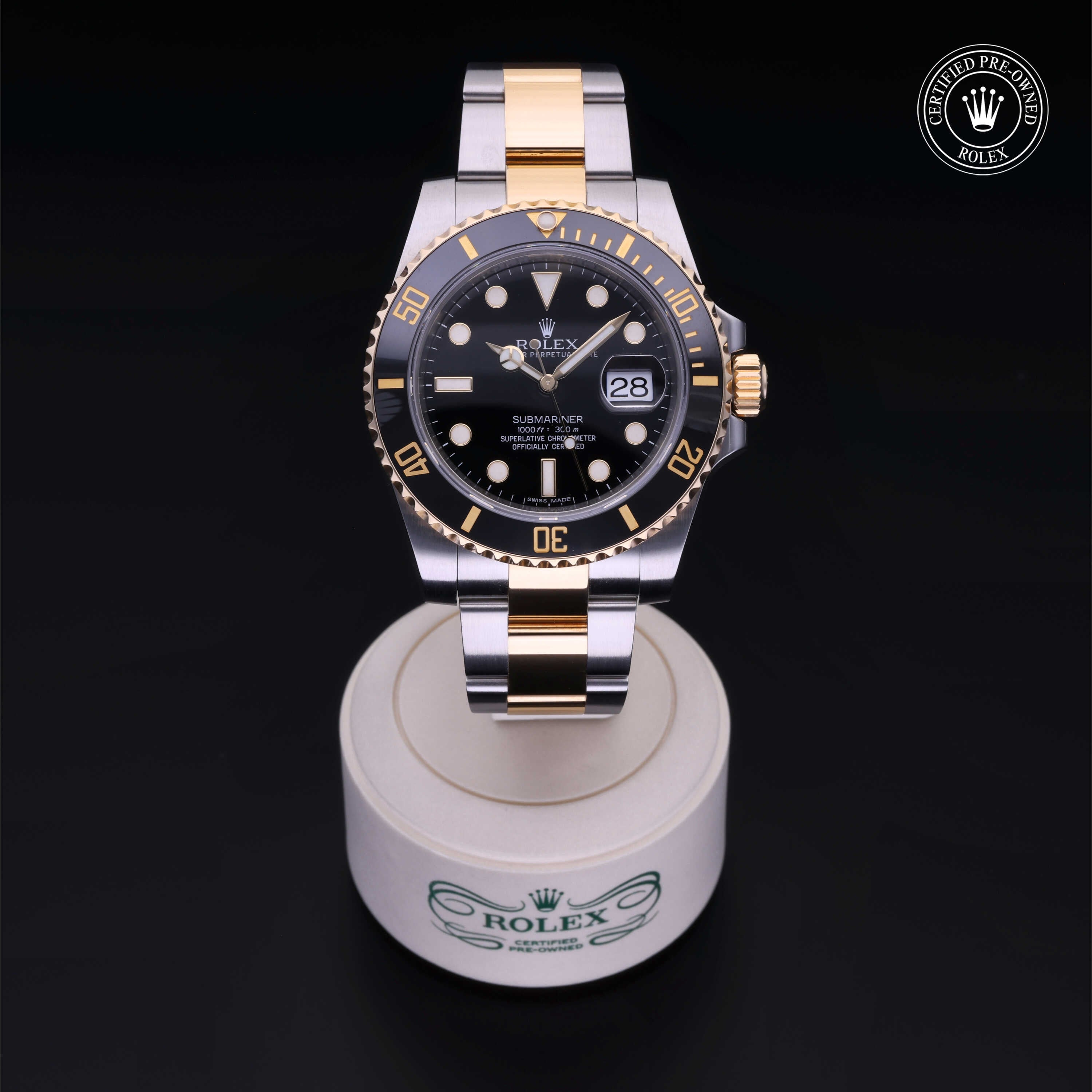 Rolex Certified Pre-owned Submariner M116613LN-0001 front on black background