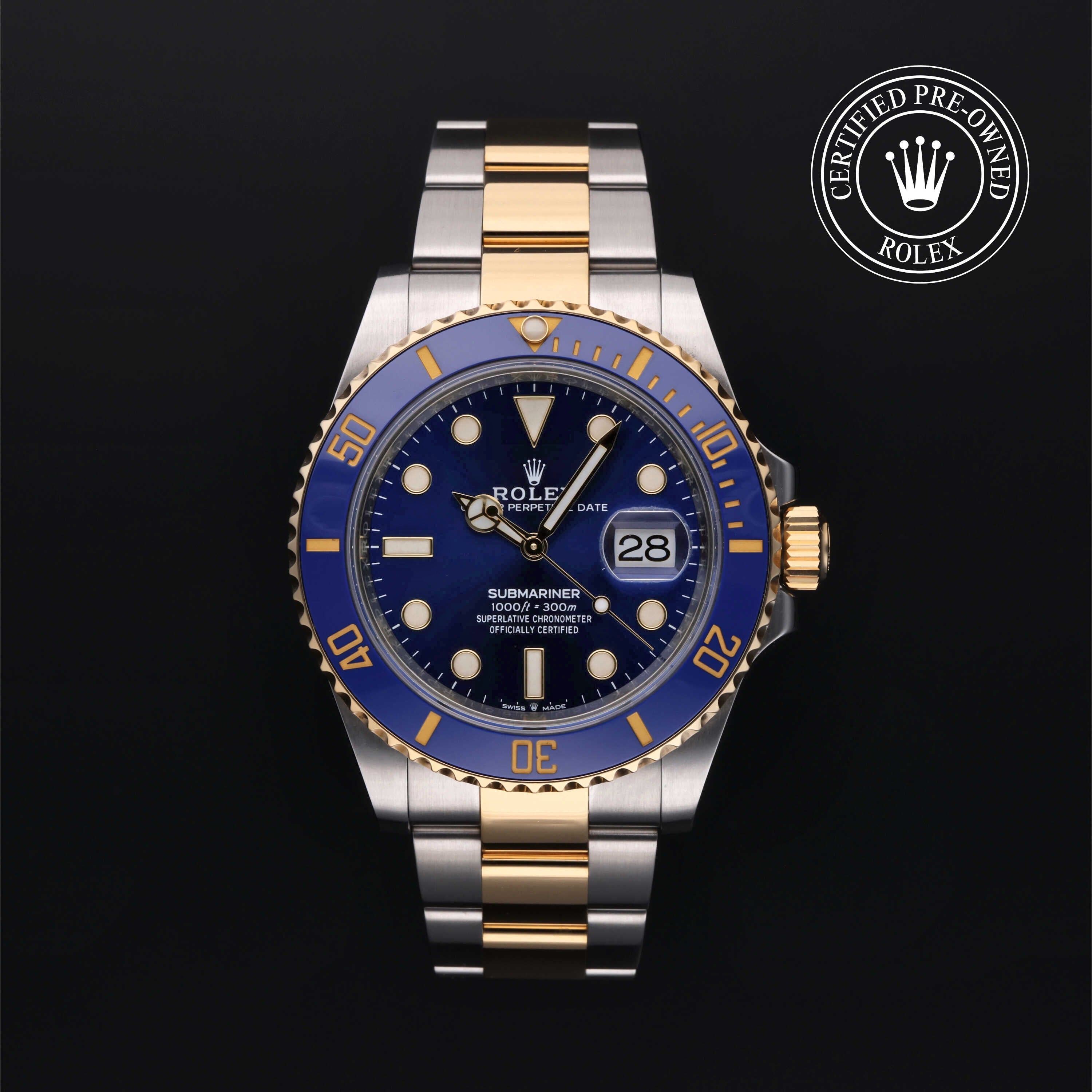 Rolex Certified Pre-owned Submariner M126613LB-0002 front on black background