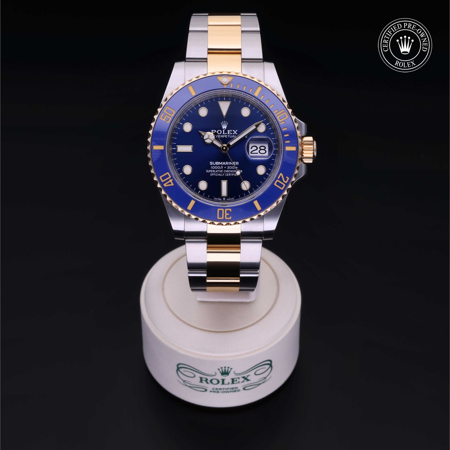 Rolex Certified Pre-owned Submariner M126613LB-0002 front on black background