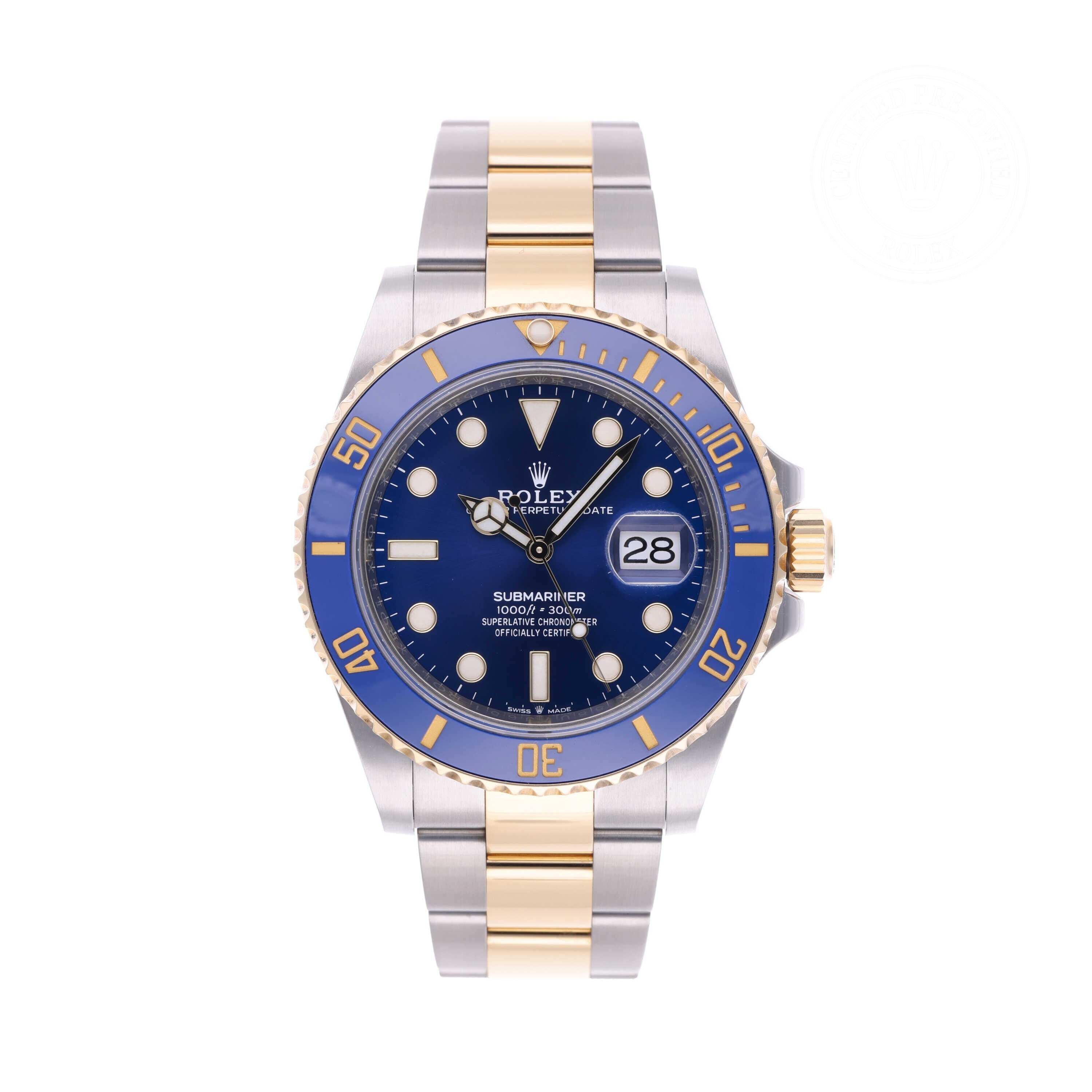 Rolex Certified Pre-owned Submariner M126613LB-0002 front on white background