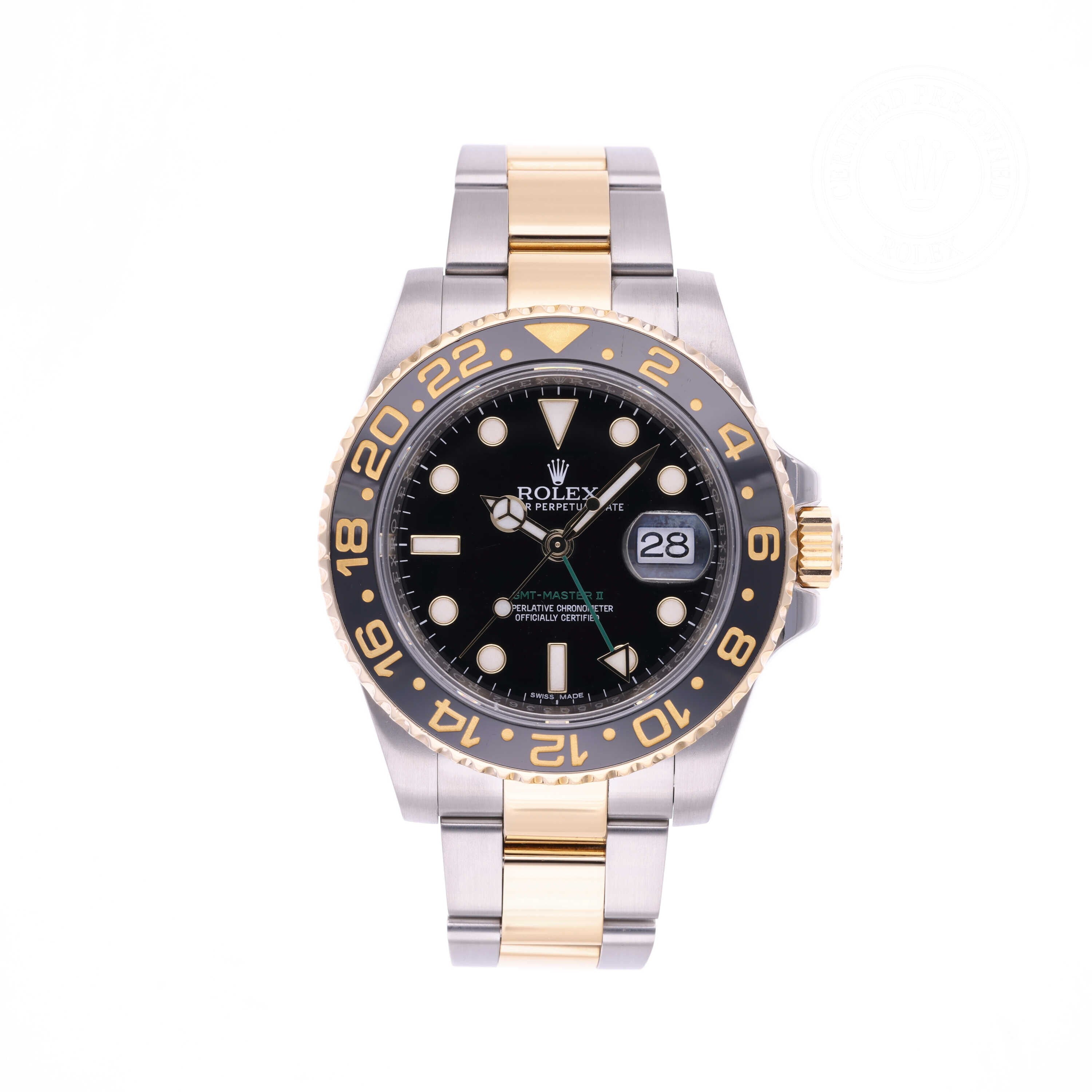 Rolex Certified Pre-owned GMT M116713LN-0001 front on white background
