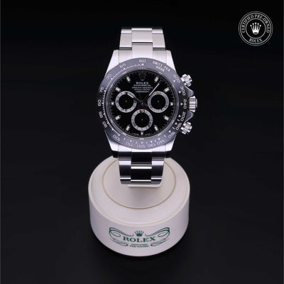 Rolex Certified Pre-owned Daytona M116500LN-0002 front on black background