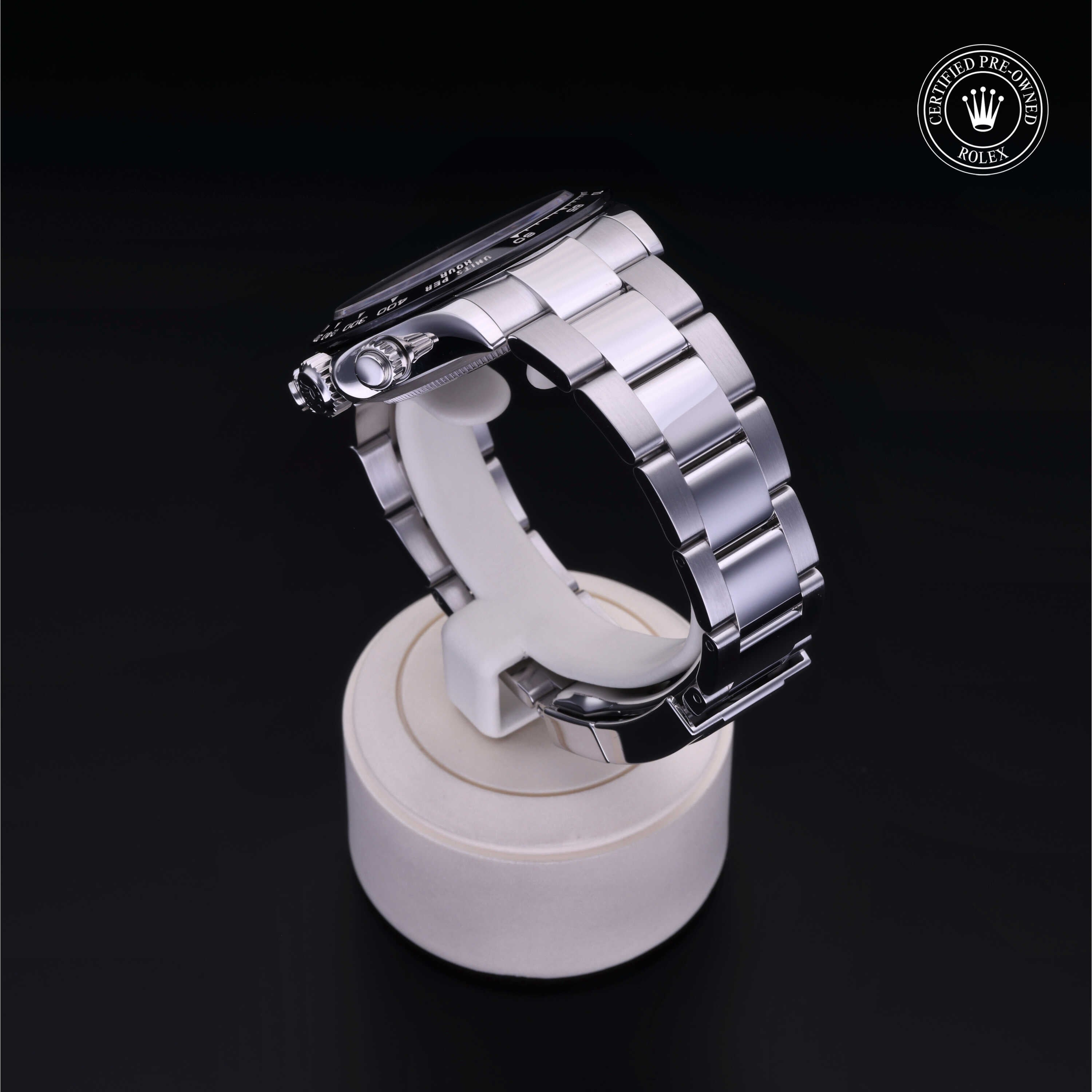 Rolex Certified Pre-owned Daytona M116500LN-0002 front on black background