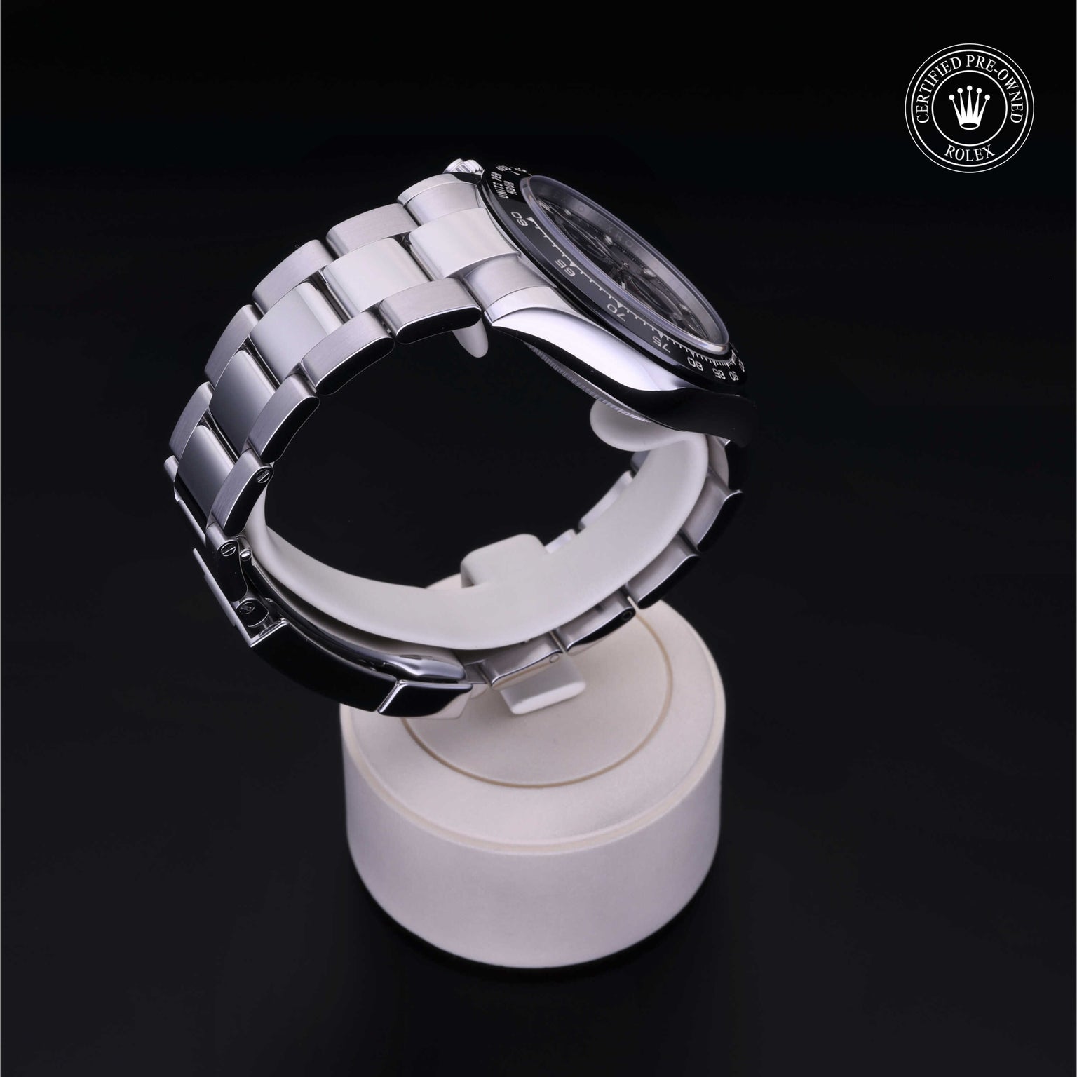 Rolex Certified Pre-owned Daytona M116500LN-0002 front on black background