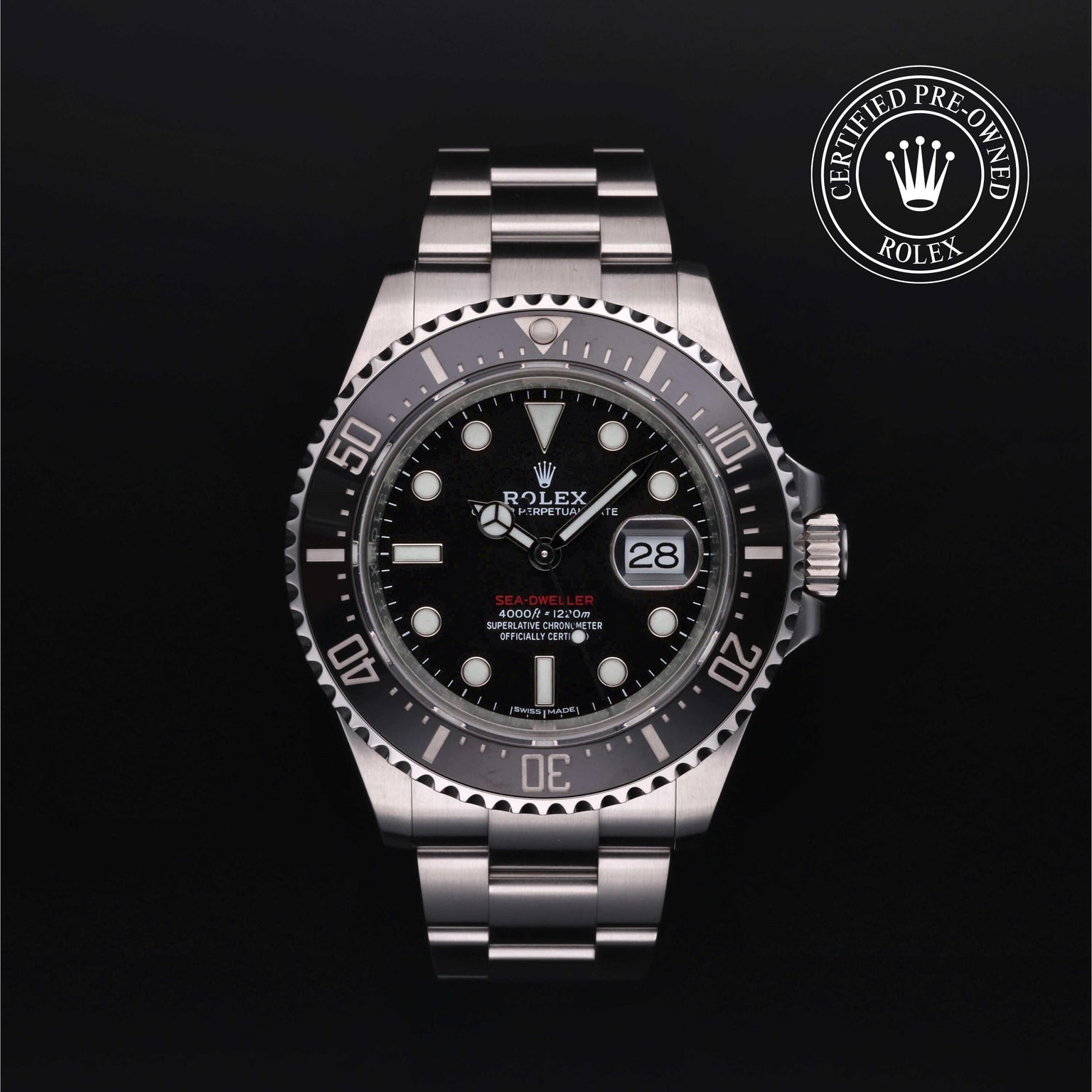 Rolex Certified Pre-owned Sea-Dweller M126600-0001 front on black background