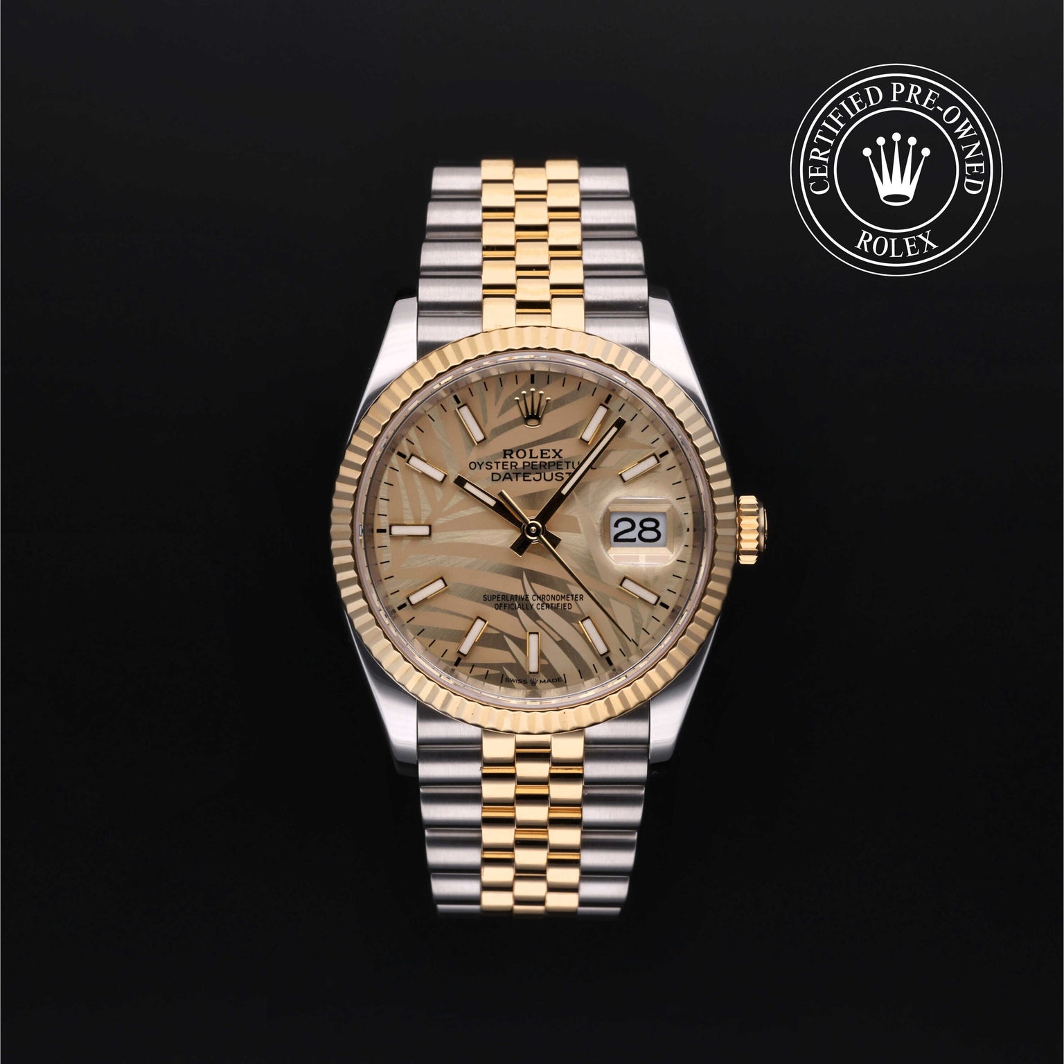 Rolex Certified Pre-owned Datejust M126233-0037 front on black background
