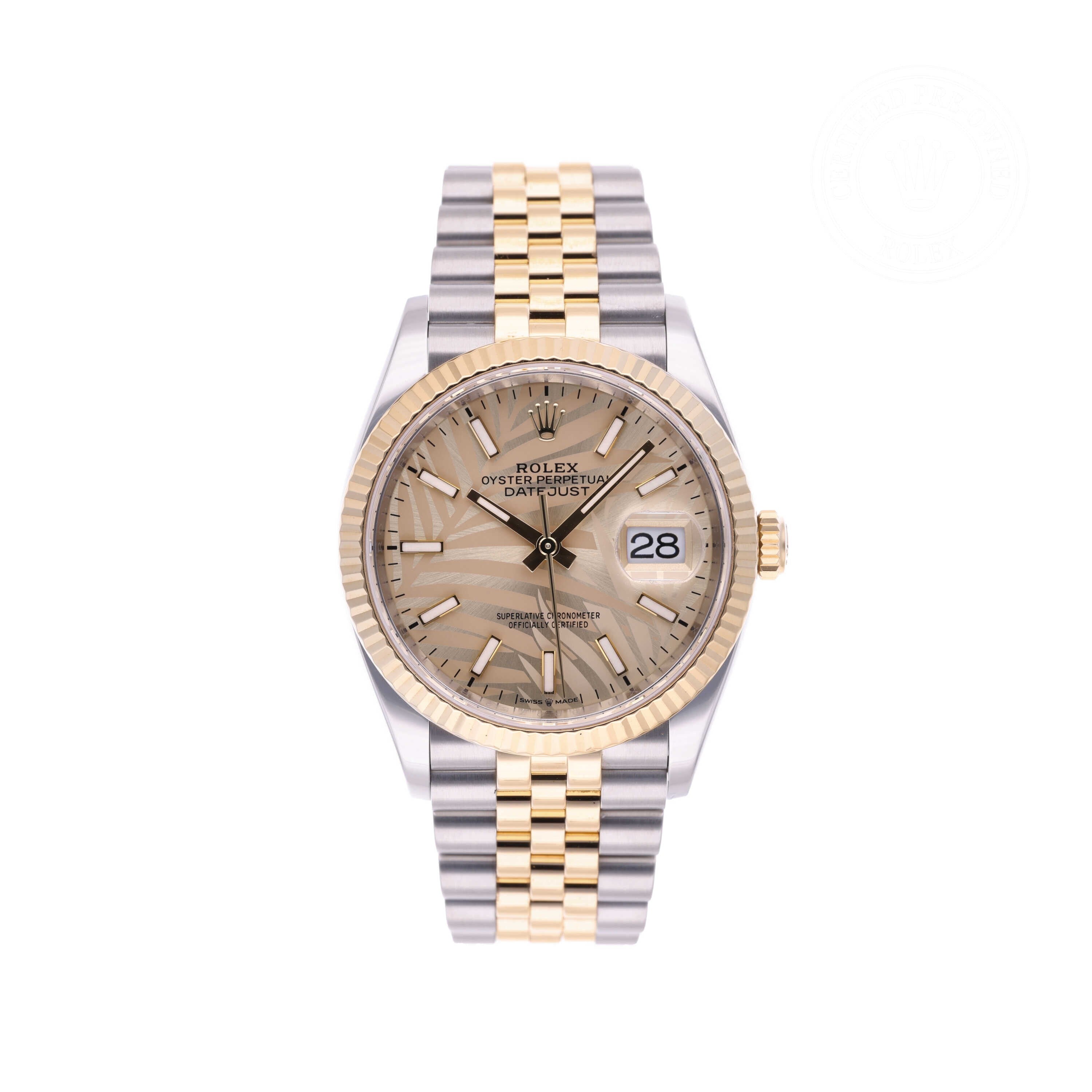 Rolex Certified Pre-owned Datejust M126233-0037 front on white background