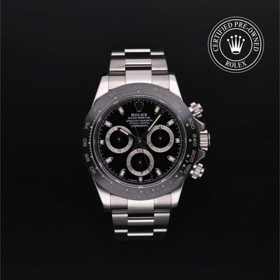 Rolex Certified Pre-owned Daytona M116500LN-0002 front on black background