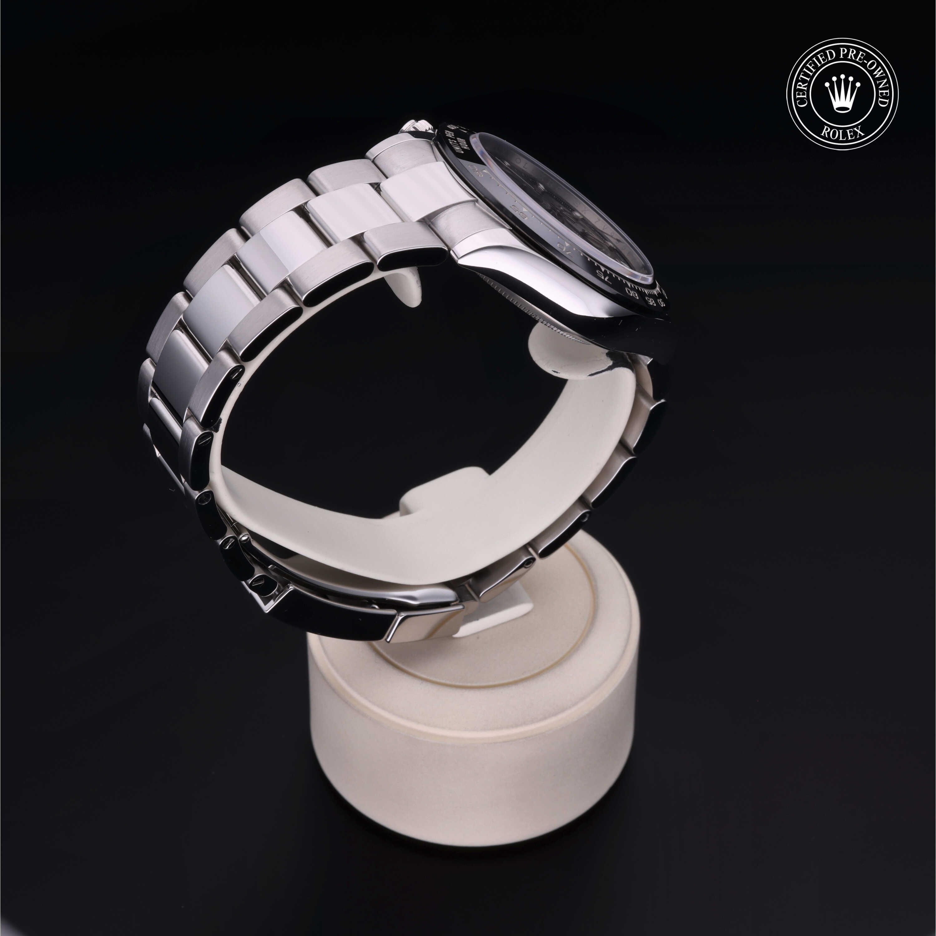 Rolex Certified Pre-owned Daytona M116500LN-0002 front on black background