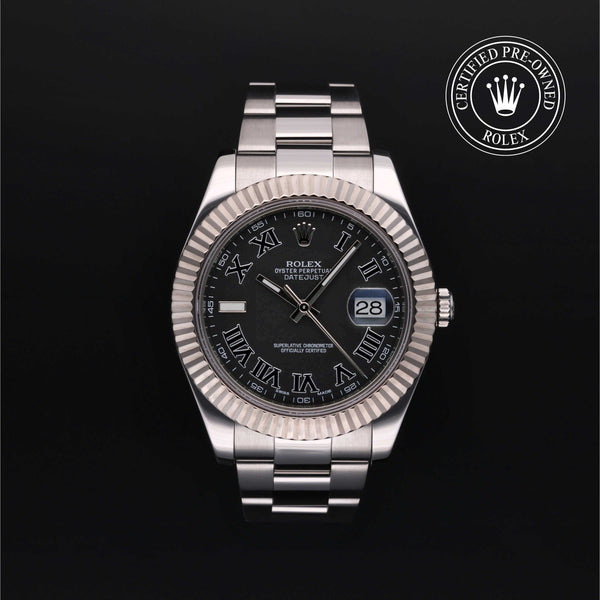 Rolex Certified Pre-owned Datejust M116334-0002 front on black background