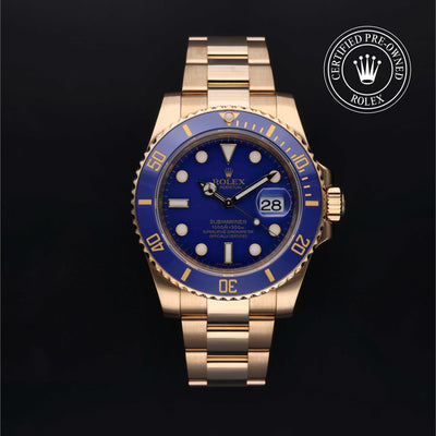 Rolex Certified Pre-owned Submariner M116618LB-0003 front on black background