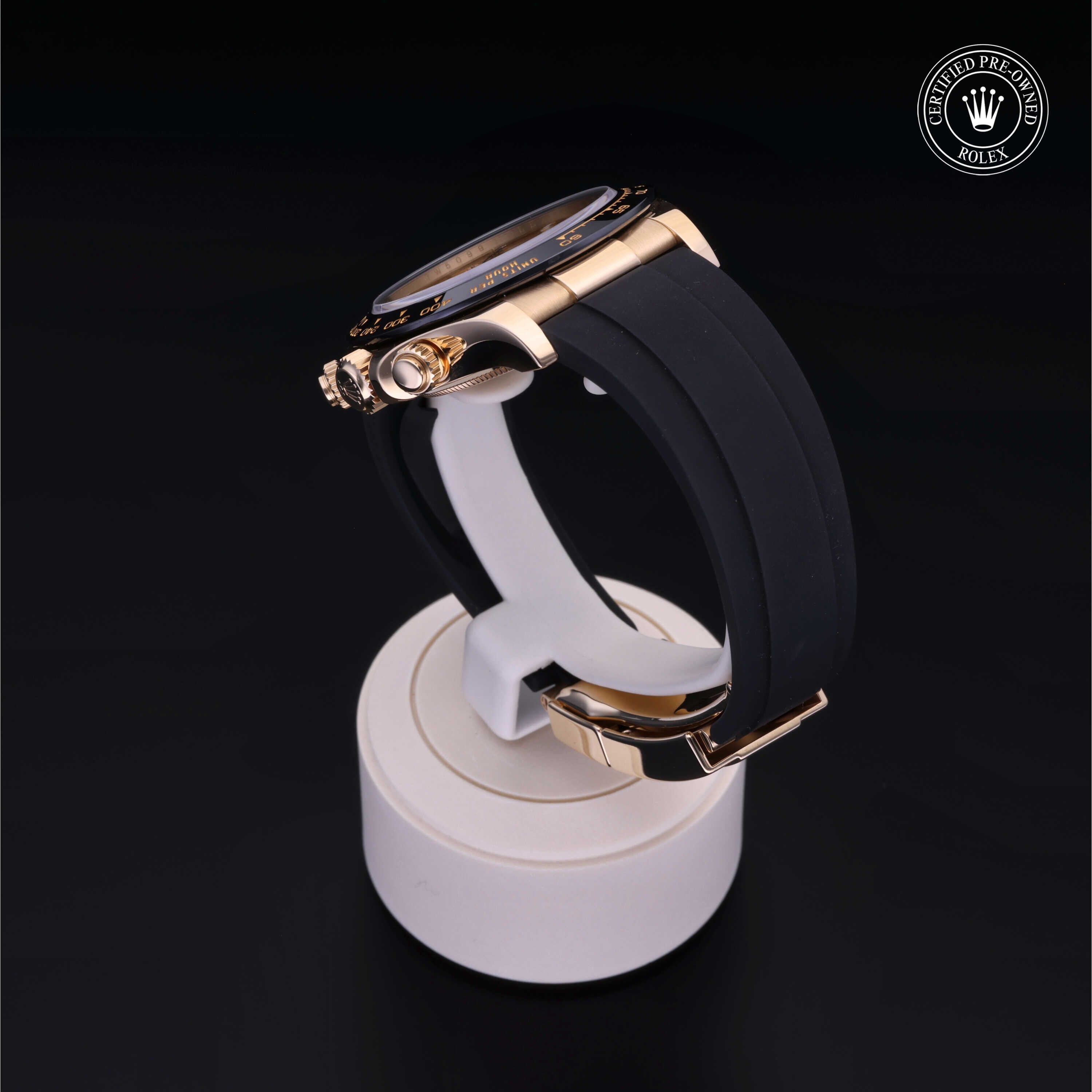 Rolex Certified Pre-owned Daytona M116518LN-0034 front on black background