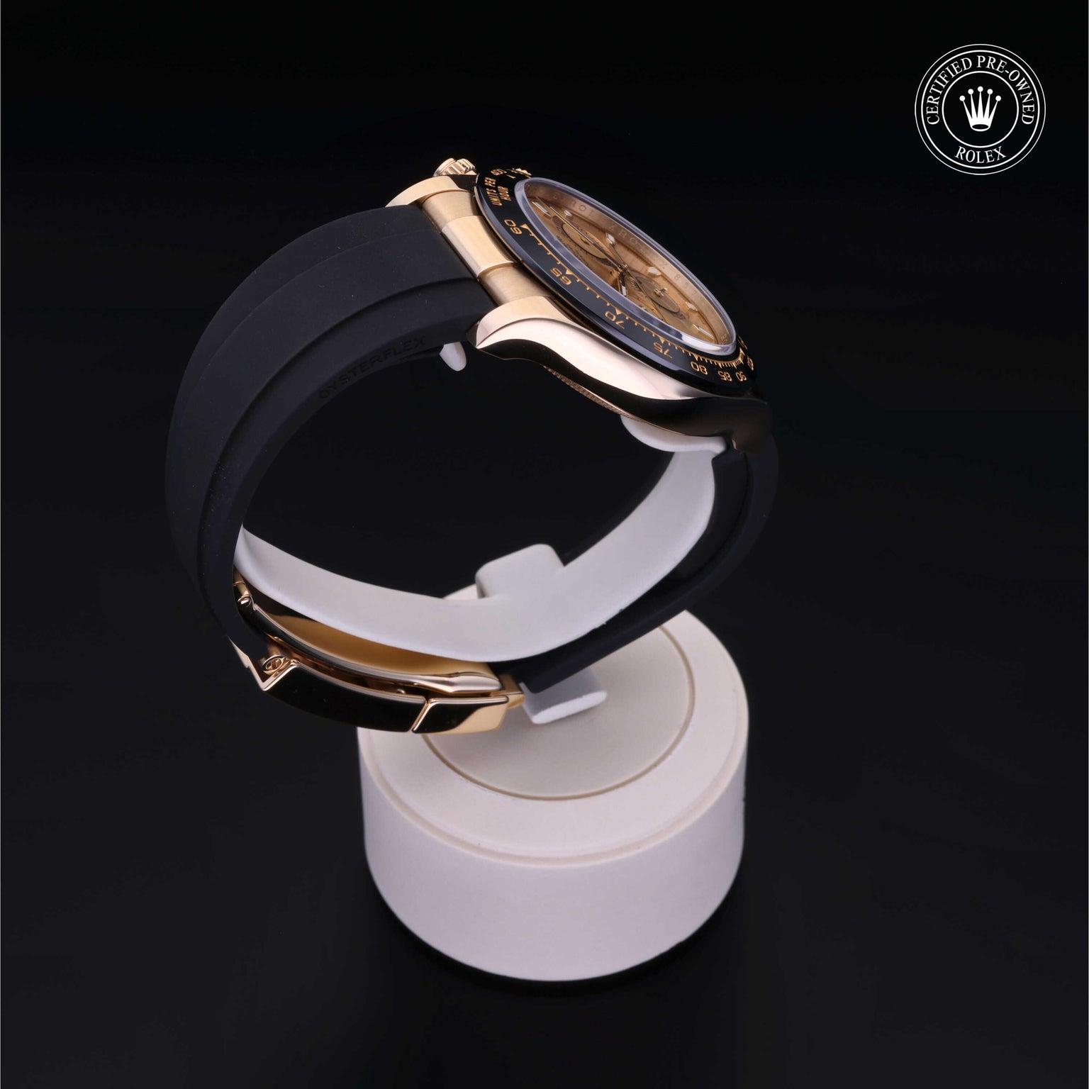 Rolex Certified Pre-owned Daytona M116518LN-0034 front on black background