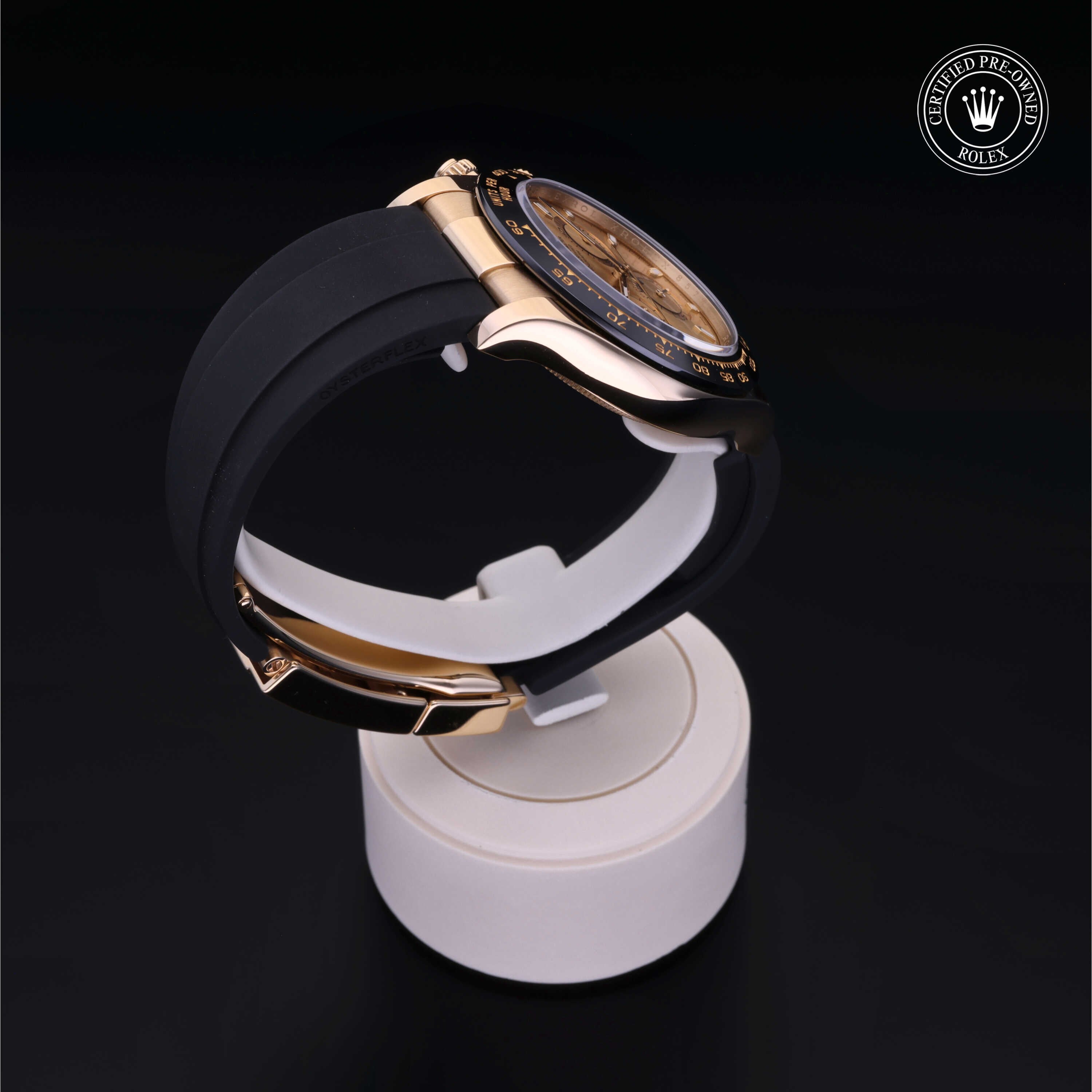 Rolex Certified Pre-owned Daytona M116518LN-0034 front on black background