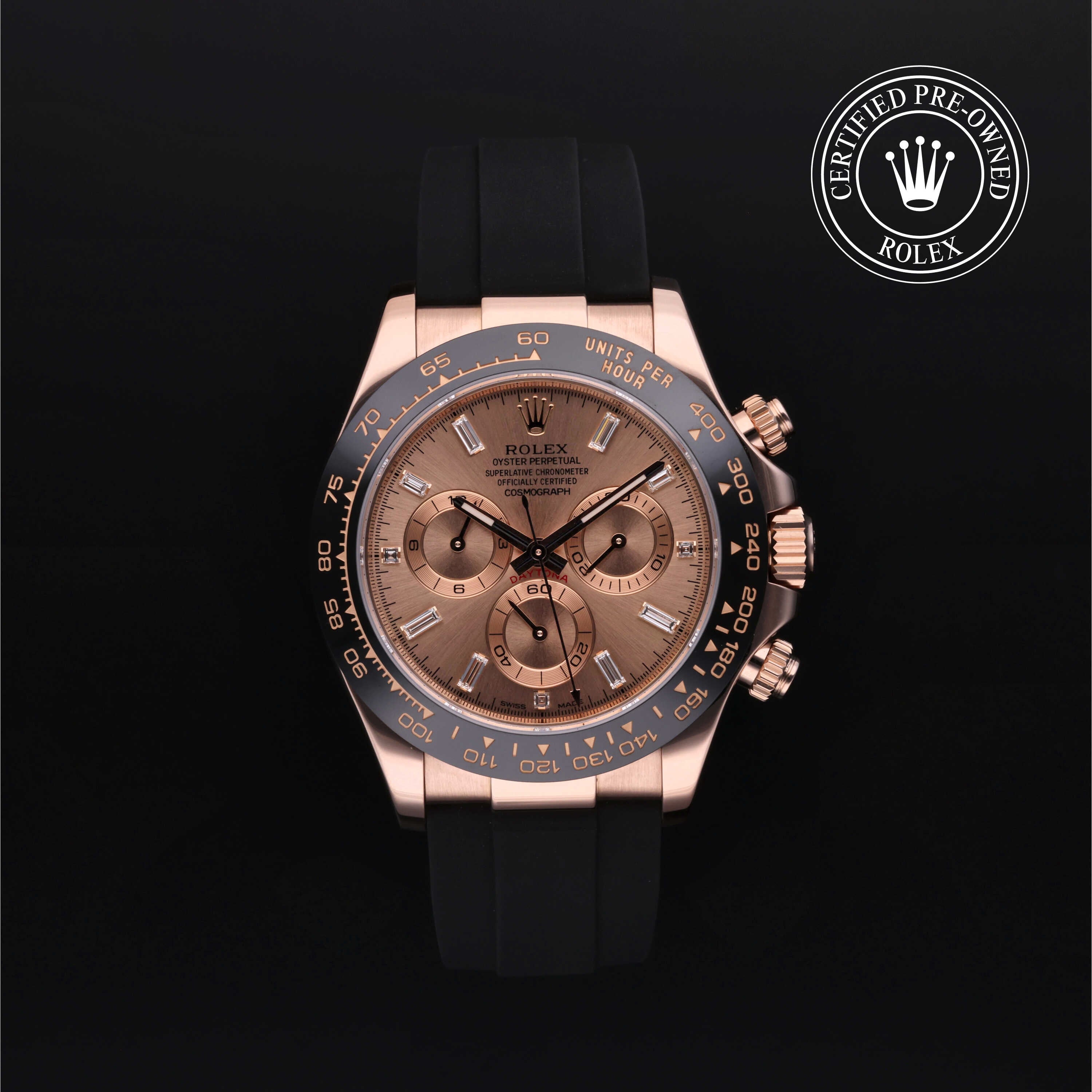 Rolex Certified Pre-owned Daytona M116515LN-0021 front on black background