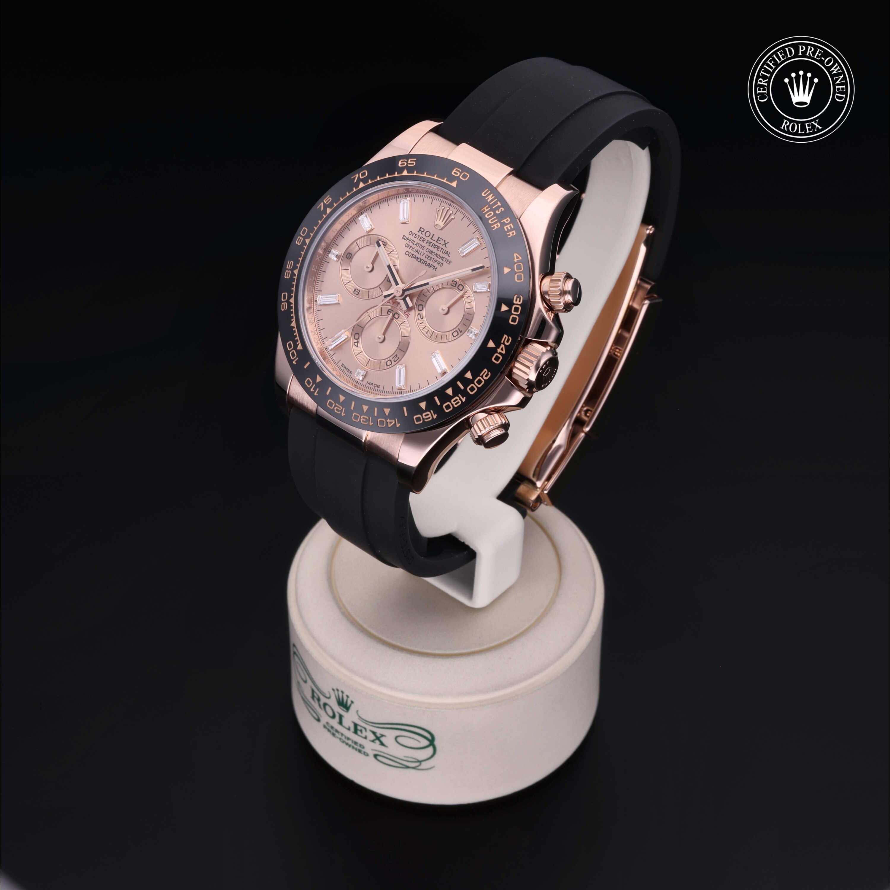 Rolex Certified Pre-owned Daytona M116515LN-0021 front on black background