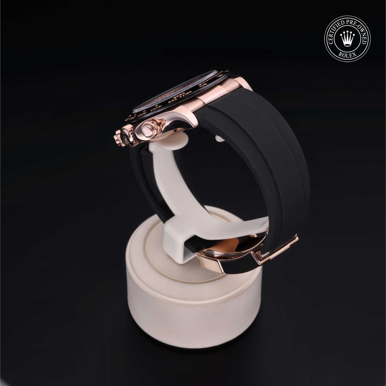 Rolex Certified Pre-owned Daytona M116515LN-0021 front on black background