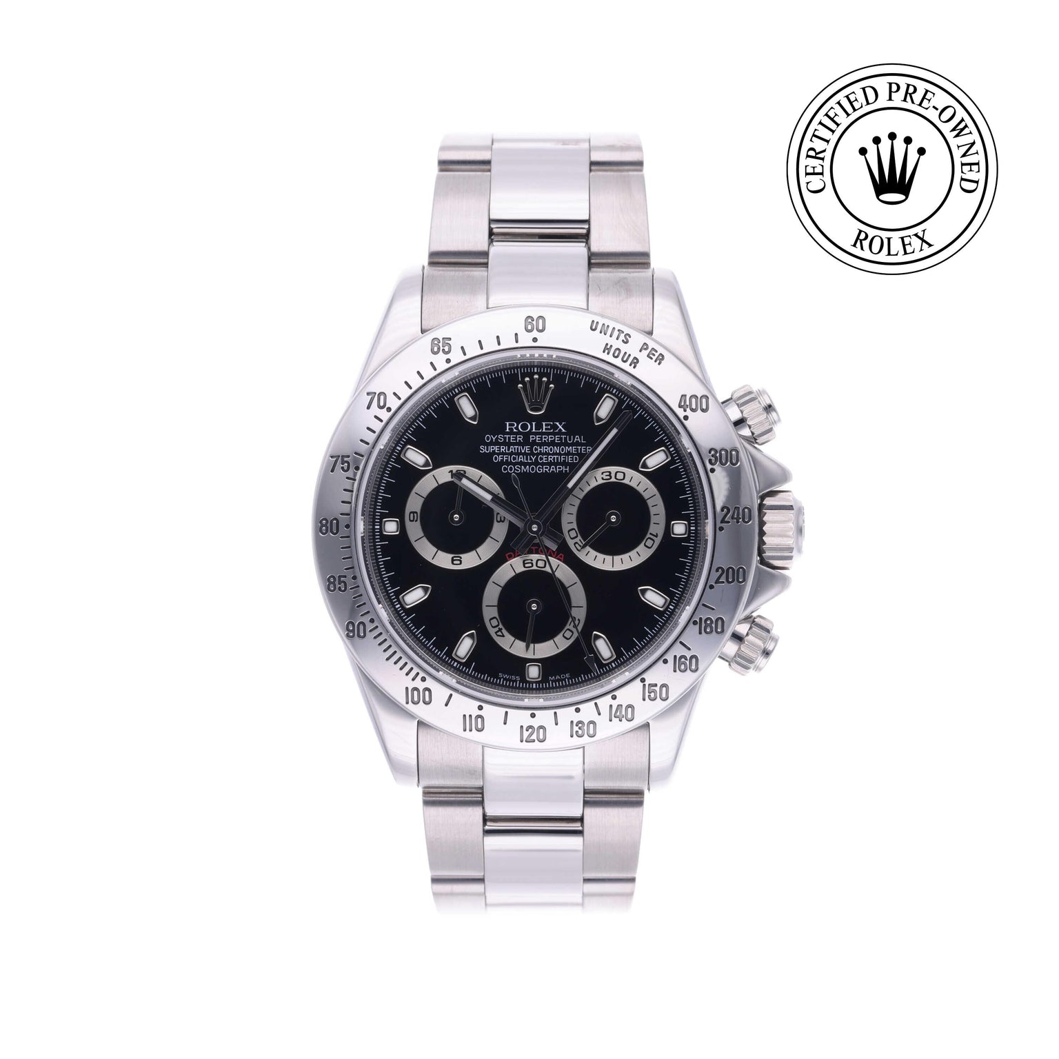 Rolex CPO Daytona M116520 front on white background
