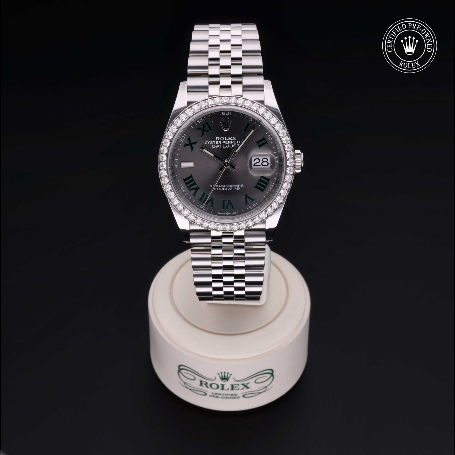 Rolex Certified Pre-owned Datejust M126284RBR-0037 front on black background