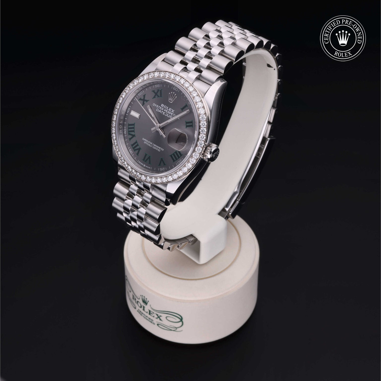 Rolex Certified Pre-owned Datejust M126284RBR-0037 front on black background