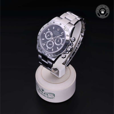 Rolex Certified Pre-owned Daytona M116520-0015 front on black background