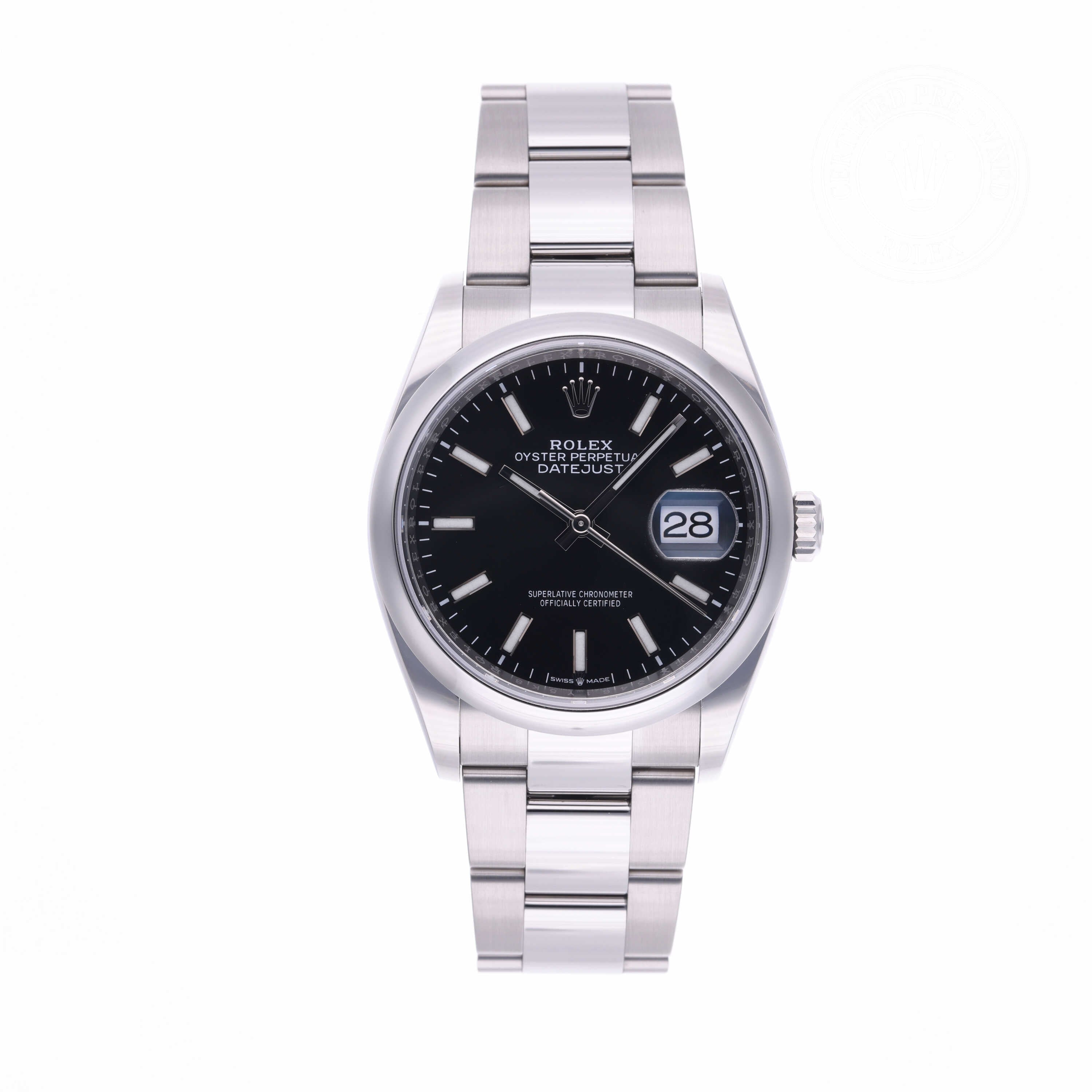 Rolex Certified Pre-owned Datejust M126200-0004 front on white background